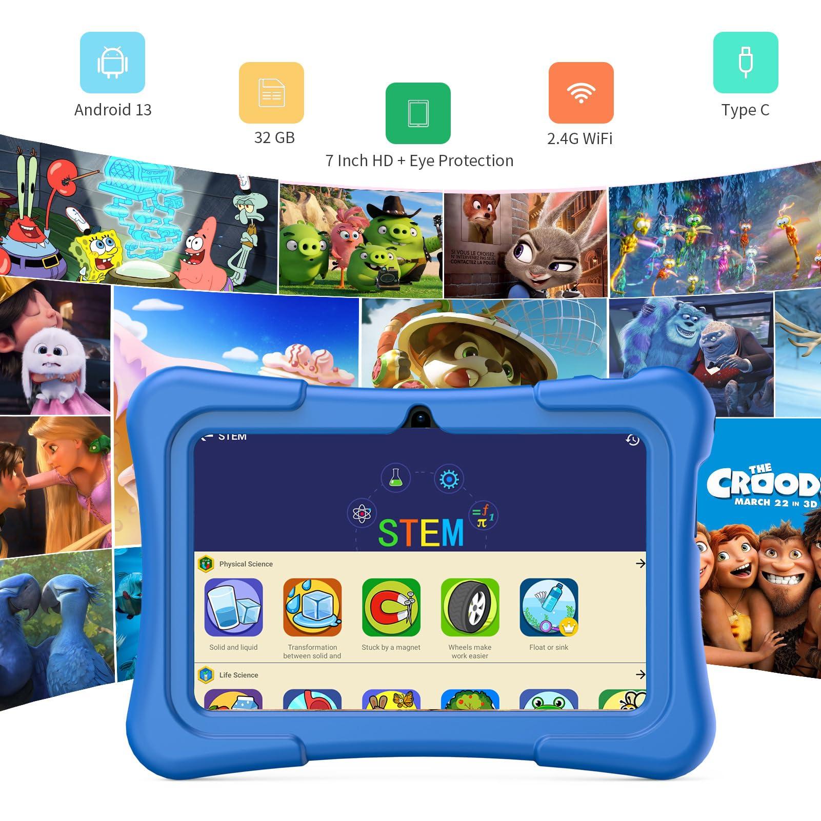 PRITOM 7 inch Tablet for Kids with Solid Case, Kids Tablets 32GB with Parental Control, Pre-Installed APPs Free Games, Learning Educational Toddler Tablet WiFi, Bluetooth, Camera - Image 2