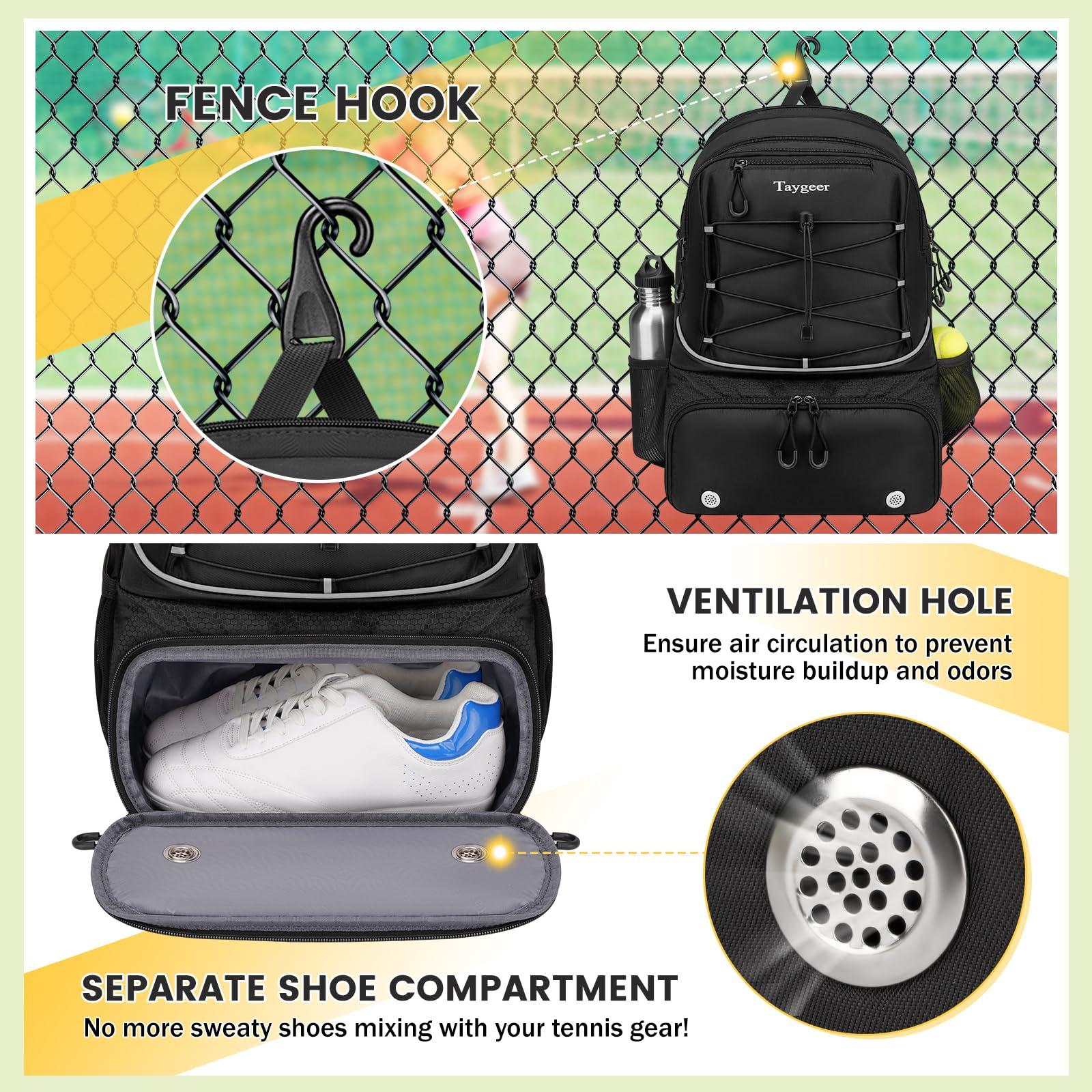 Taygeer Tennis Bag, Tennis Backpack Bags for Women Men 2 Rackets with Ventilated Shoe Compartment, Tennis Bag for Racket - Image 5