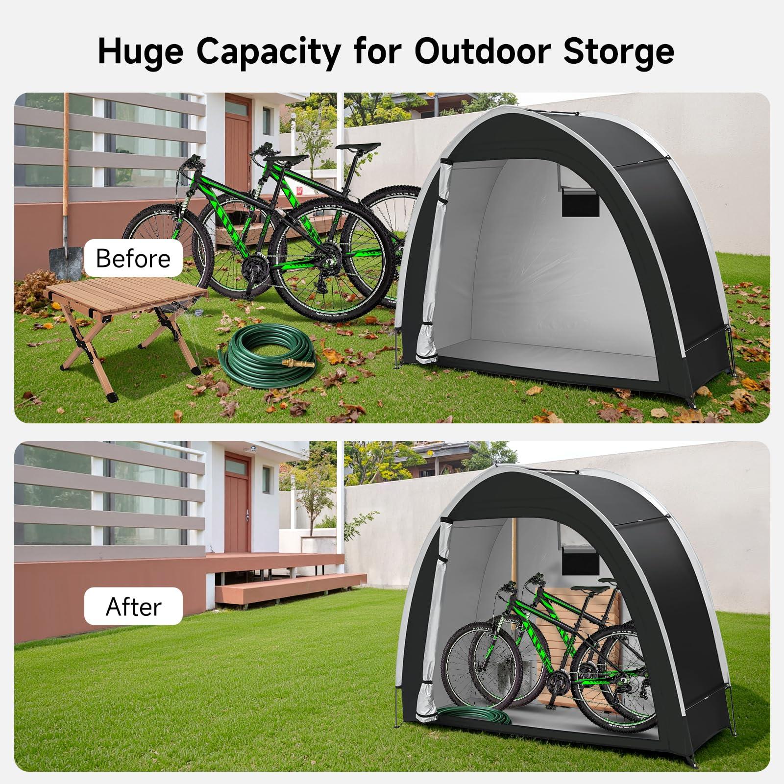 Bike Storage Tent Outdoor - Upgraded Portable Bicycle Storage Sheds with 210D Oxford Fabric PU5000 Waterproof for 2-3 Bikes, Bike Tent/Bike Shed/Bike Cover for Motorcycle, Garden Tools, etc - Image 5