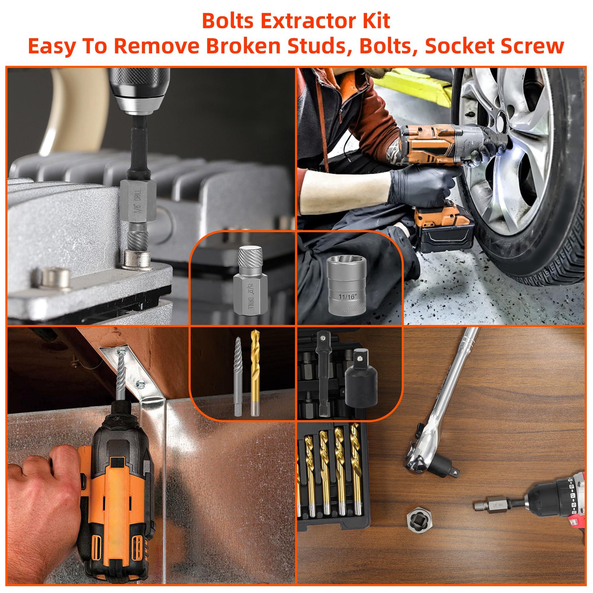 UYECOVE 56Pcs Spiral Screw Extractor Set, Left Hand Drill Bit Set, Easy Out Bolt Extractor Set with Hex Adapter, Multi-Spline Lug Nut Remover for Stripped, Rounded, Damaged, Broken Studs Bolts Screws - Image 7