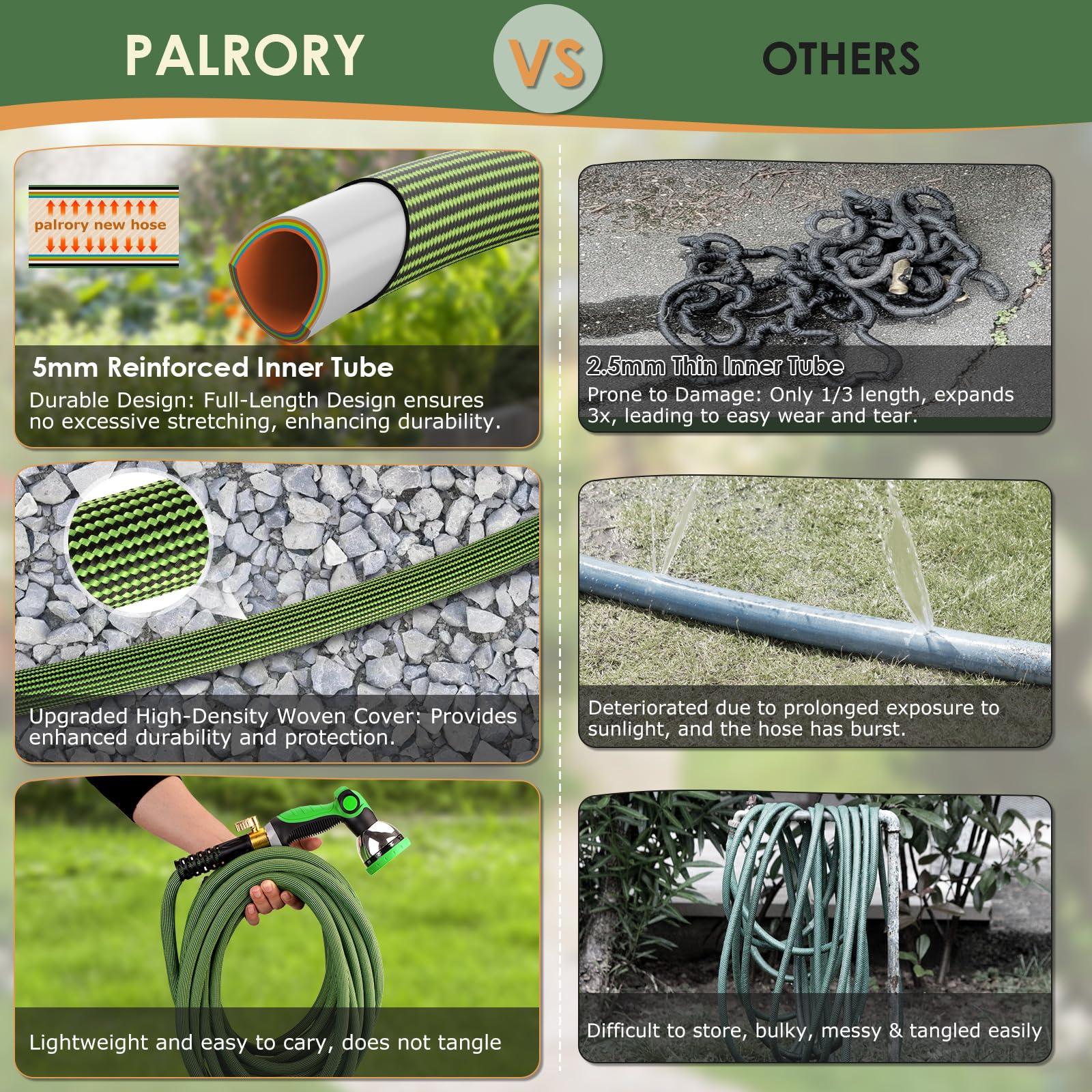 PALRORY Non-Expandable Garden Hose 100 ft, Ultra Lightweight Flexible Water Hose with 10-Pattern Nozzle, Leak-Proof, High-Density Fabric, Thickened Connector, Shut-Off Valve for Yard, Lawn, Outdoor - Image 7