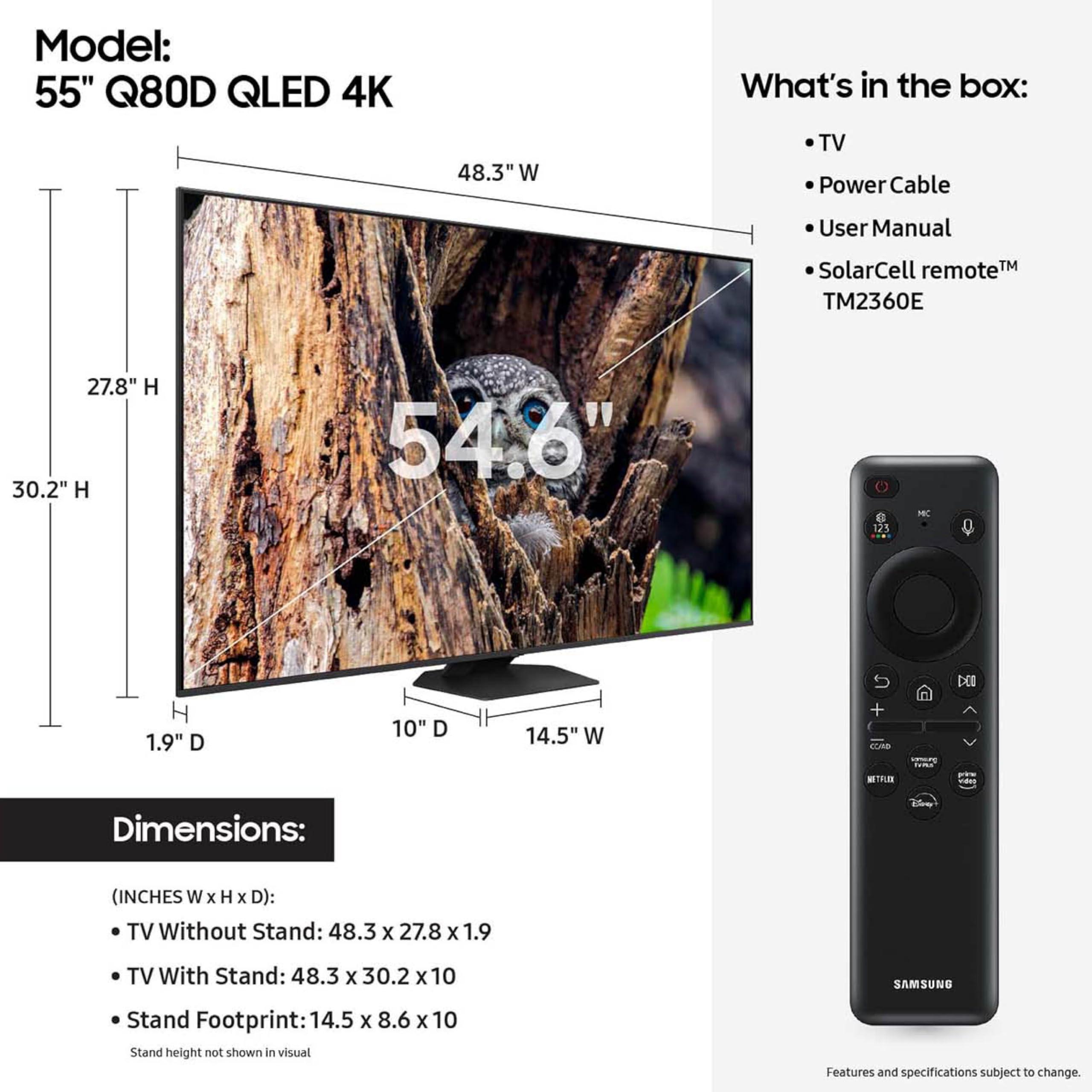 Samsung 55-Inch Class QLED 4K Q80D Series Quantum HDR+ Smart TV w/Dolby Atmos, Object Tracking Sound Lite, Direct Full Array, Motion Xcelerator, Alexa Built-in (QN55Q80D, 2024 Model) - Image 2