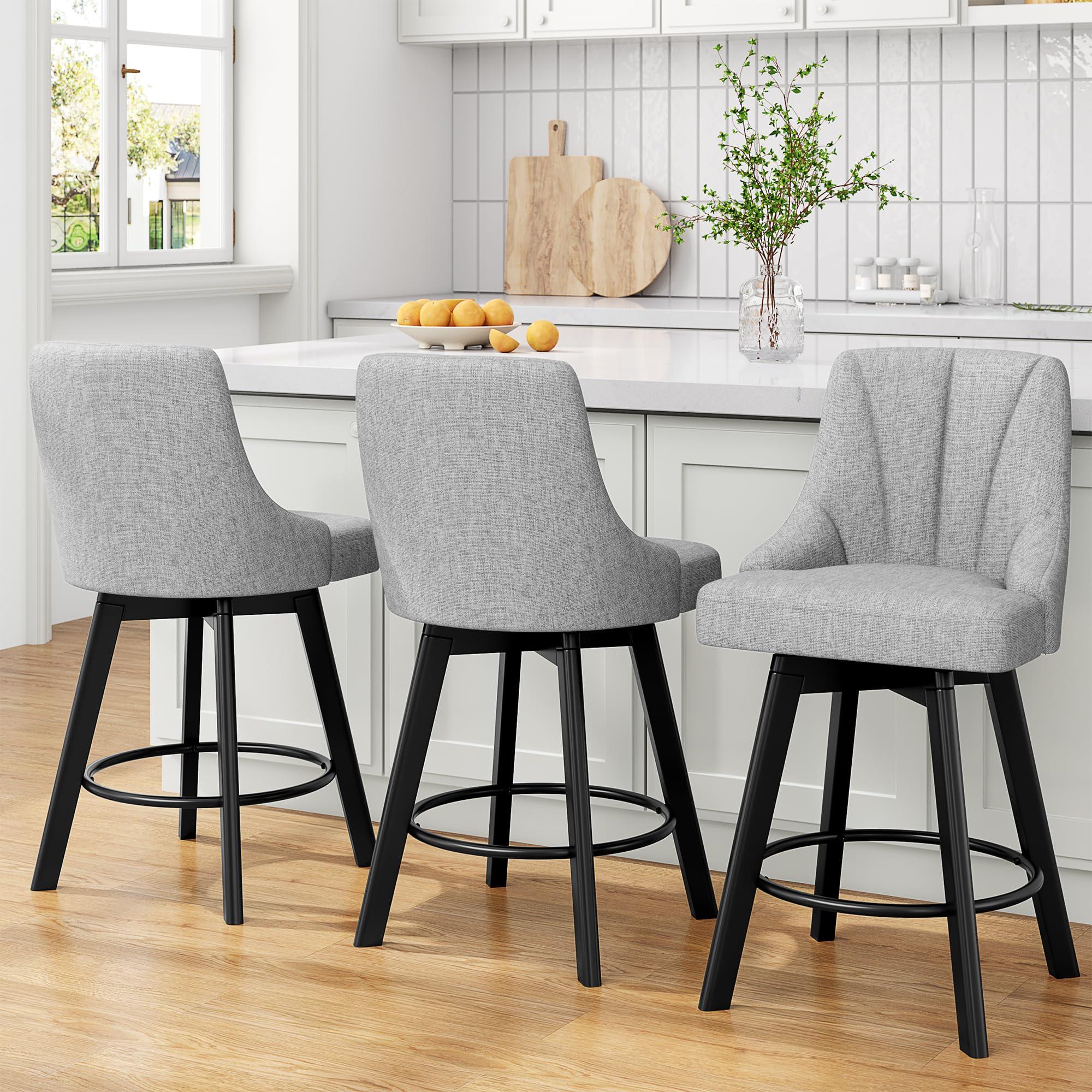 YaFiti Swivel Bar Stools with Backs, 24" Counter Height Bar Stools Set of 2, Fabric Upholstered Counter Barstools with Solid Wood Legs for Kitchen Island, Home Bar, Light Gray - Image 3