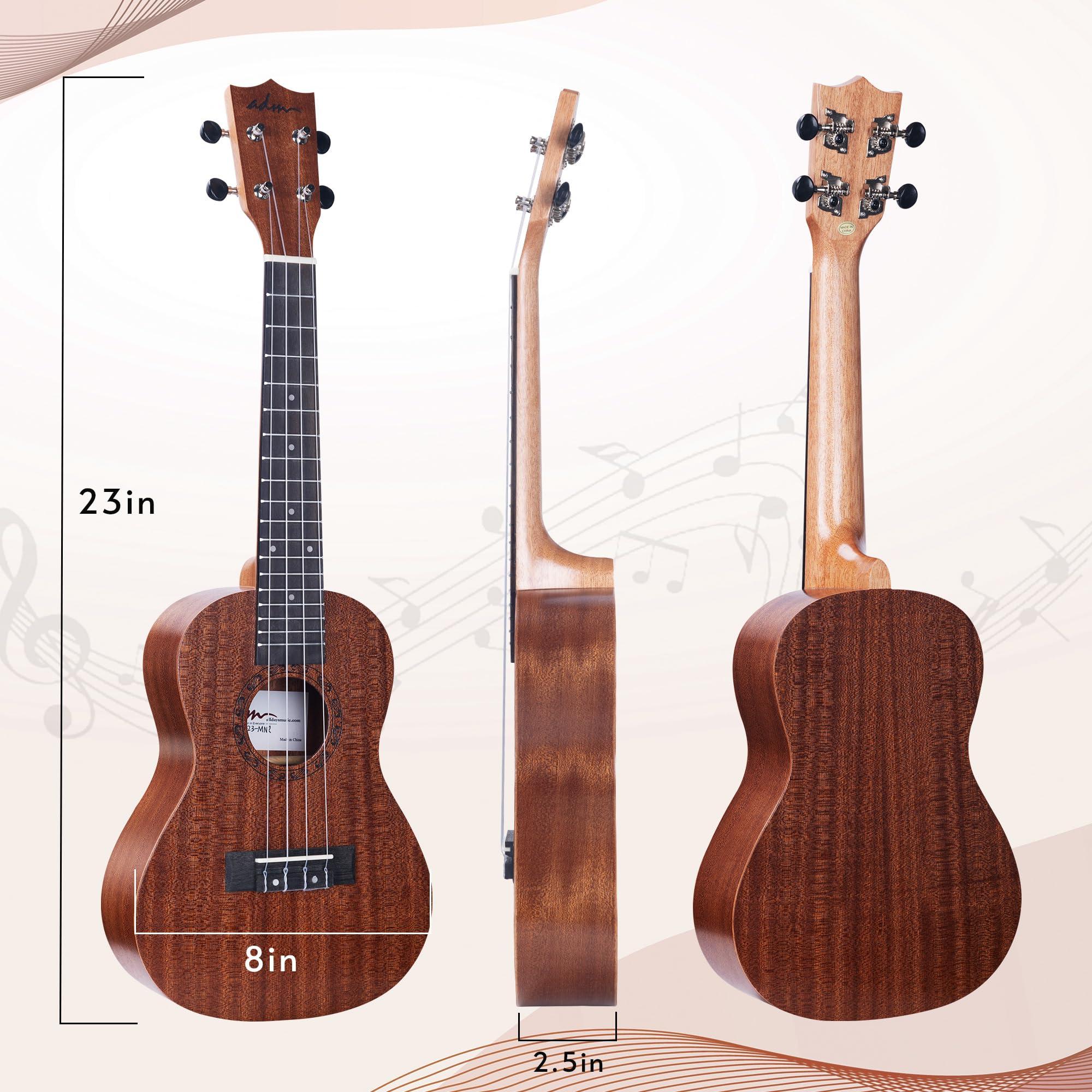 ADM Concert Ukulele Beginner Kit Mahogany Hawaiian Wood Ukelele Bundle Ukalalee Set with Uke Free Starter Lessons for kids Students and Adults, Yellow Brown (Khaki, 23 inch) - Image 8