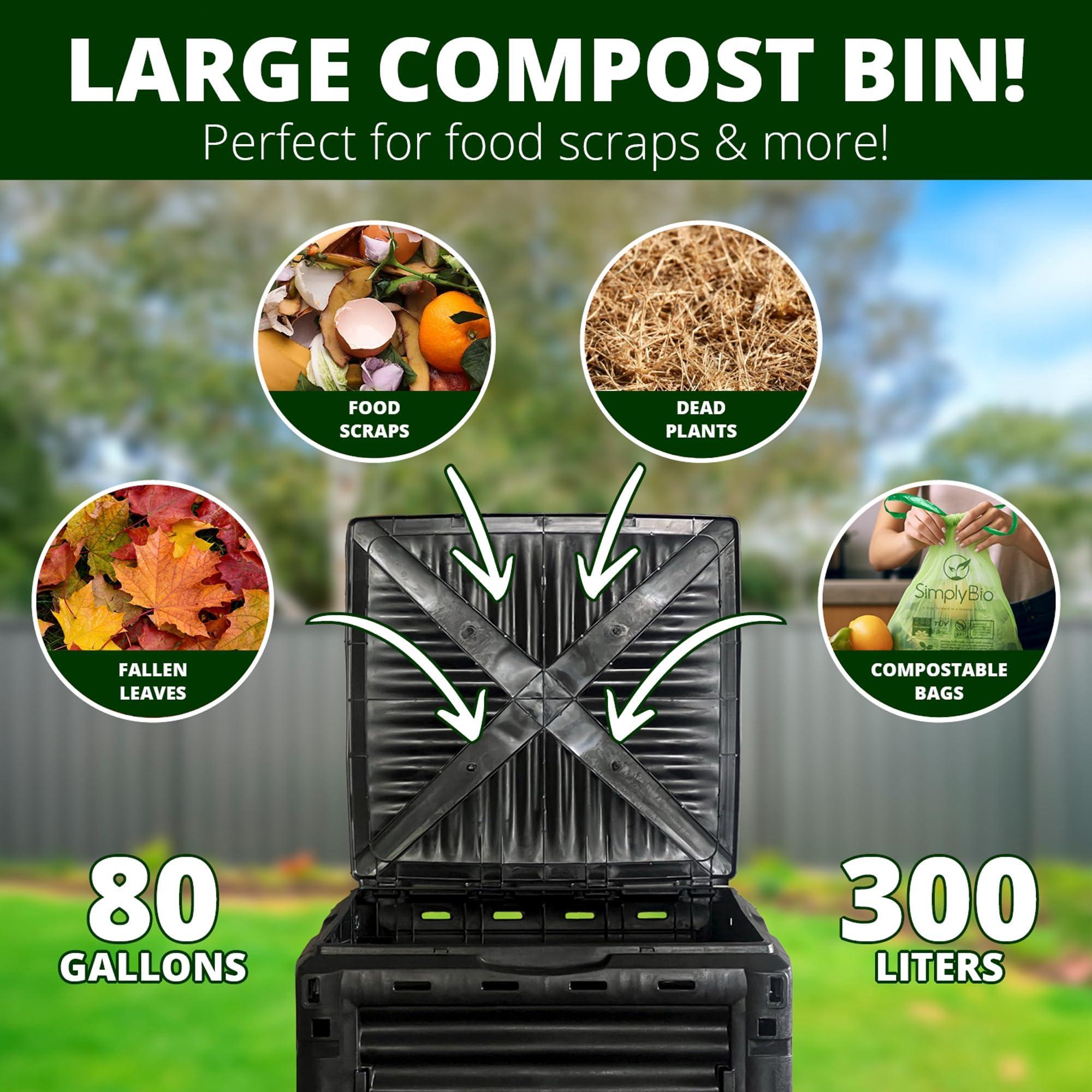 BIOGRN Large Outdoor Compost Bin,80 Gallon (300 L) Composter Bins with Snap-on Top Lid and Aeration System,Garden Compost Bin that Quickly Create Fertile Soil - Image 4