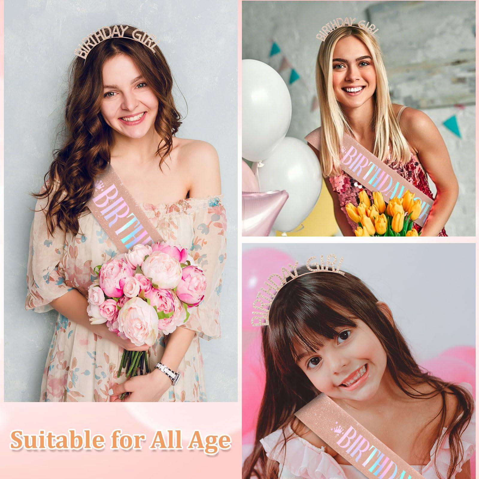 CAVETEE Birthday Girl Crown and Sash， Princess Tiara Happy Birthday Headband Party Accessories for Women and Girls - Image 5
