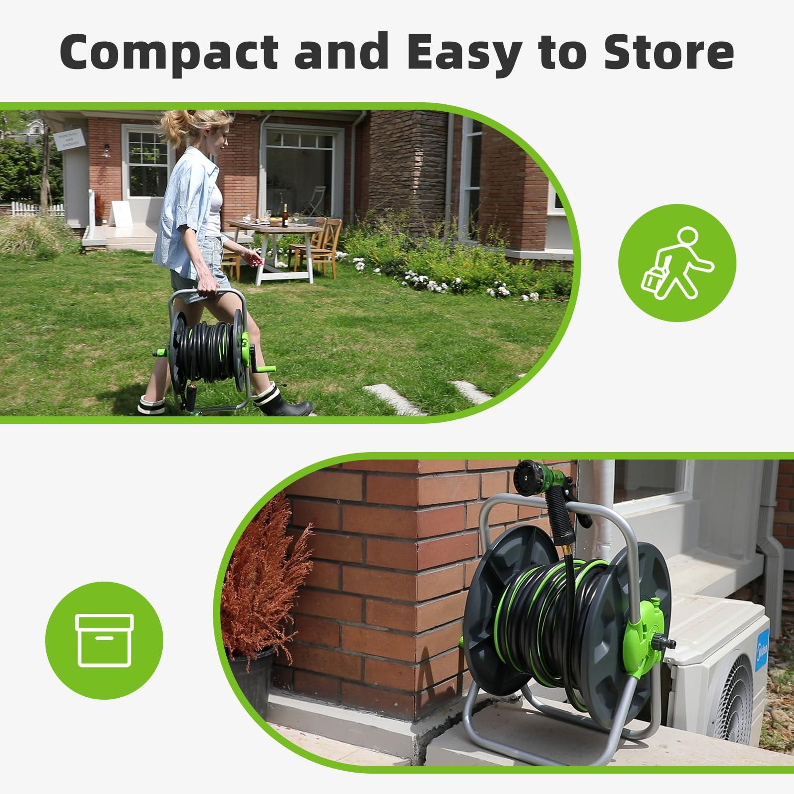 Garden Water Hose Reel Cart, Holds 65-147 Ft of 5/8 Inch, Wall Mounted Garden Hose Cart, Portable Hose Holder for Convenient Hose Storage and Watering - Image 5