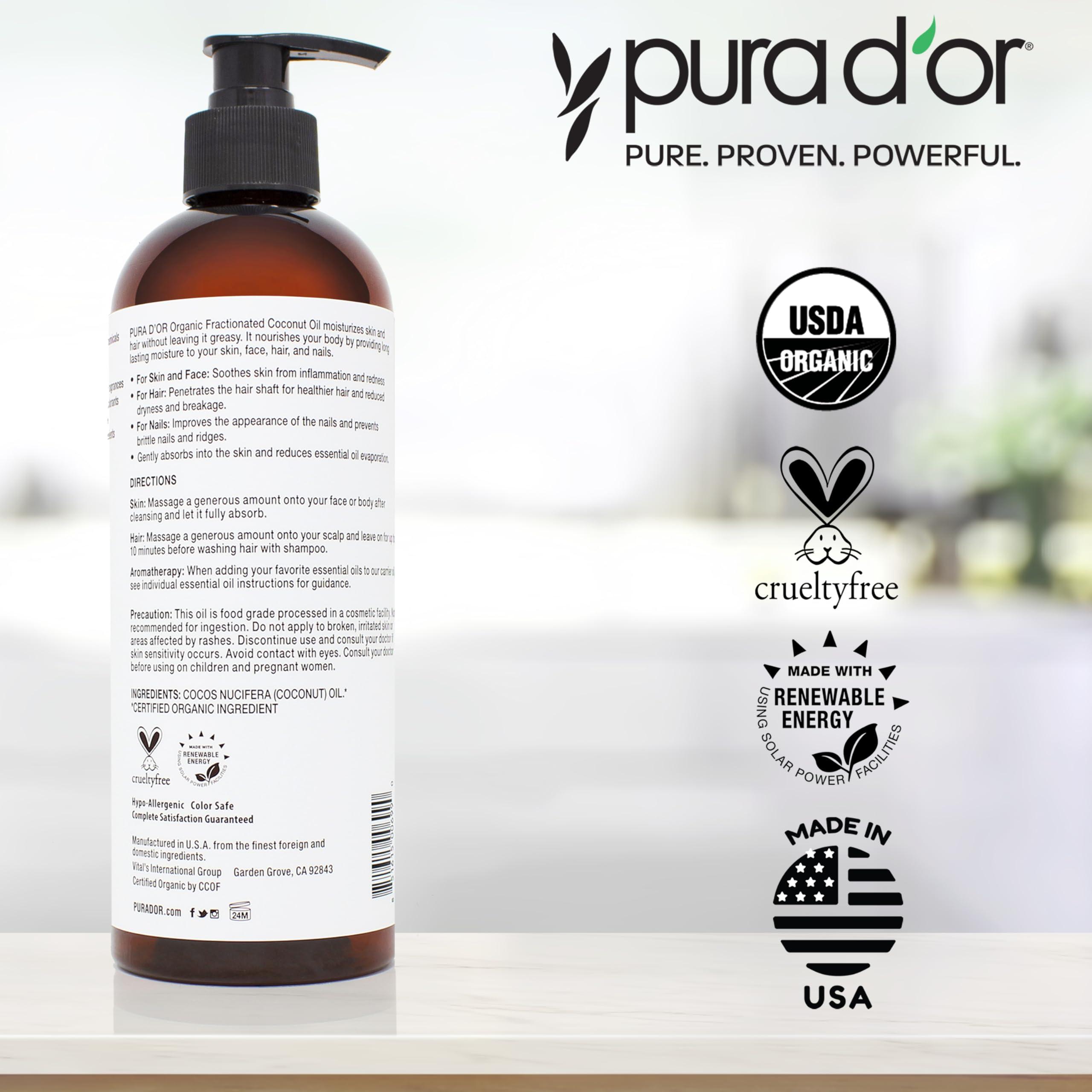 PURA D'OR 16 Oz ORGANIC Fractionated Coconut Oil - MCT Oil - 100% Pure & Natural USDA Certified Cold Pressed Carrier Oil - Unscented, Hexane Free Moisturizer For Face, Skin & Hair Tonic - Men & Women - Image 7
