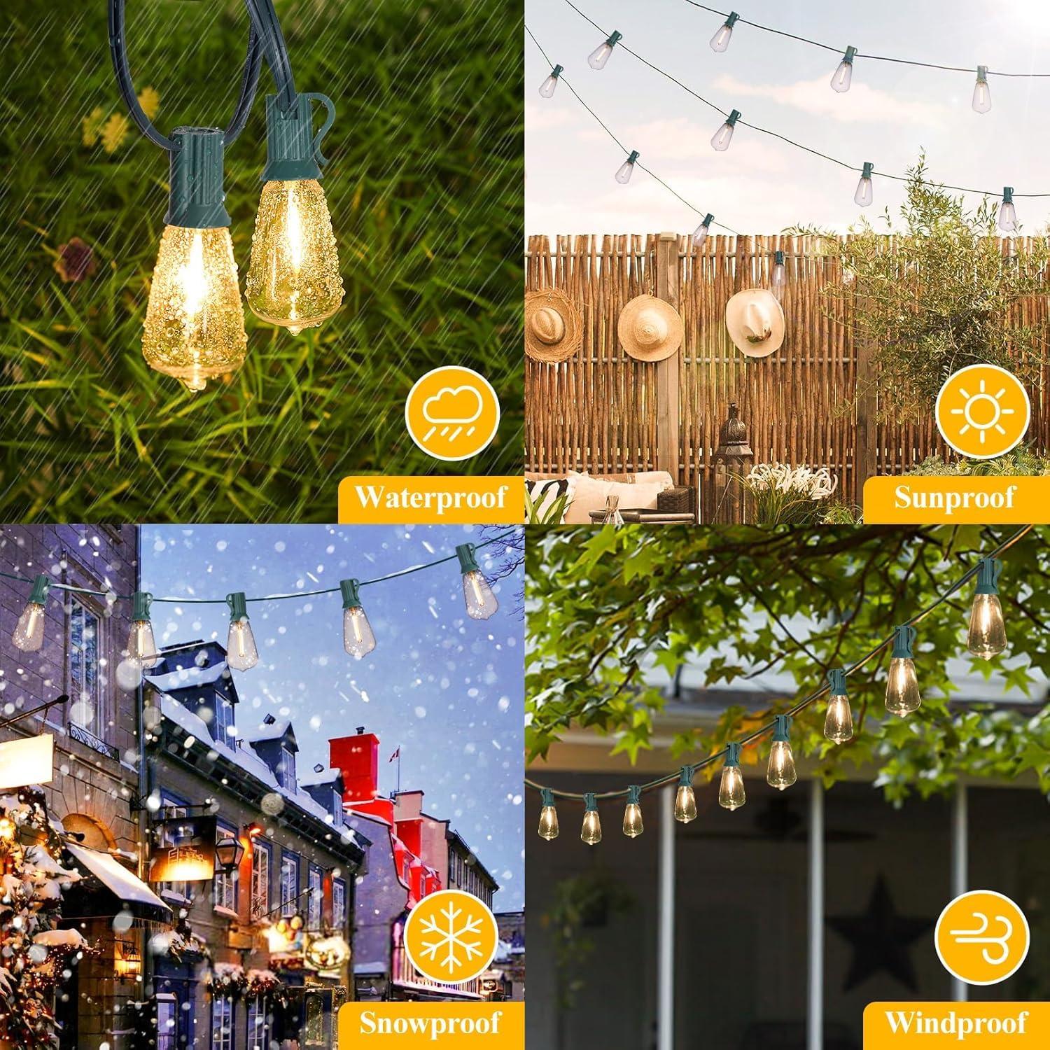Brightever LED Outdoor String Lights 100FT with 52 Shatterproof ST38 Vintage Edison Bulbs, Outside Hanging Lights Waterproof for Patio, Porch, Deck, Garden, Backyard, Balcony, Green Wire - Image 5