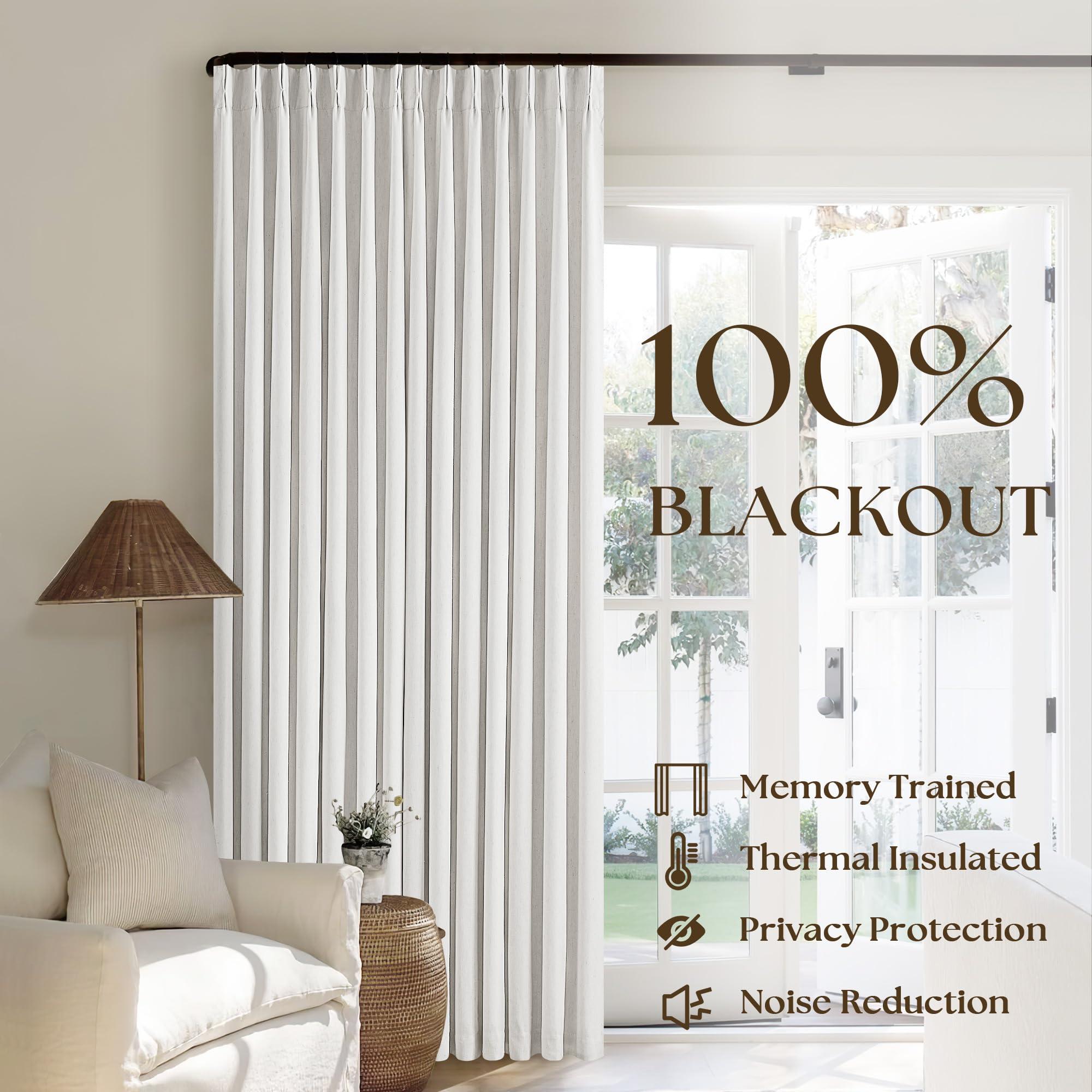 Off White Pinch Pleated 100% Blackout Curtains 102 Inches Long Linen Blend Window Curtains 102 Inch for Bedroom Living Room Darkening Thermal Insulated Back Tab Pinch Pleat Dual Layer Drapes Ivory - Image 3