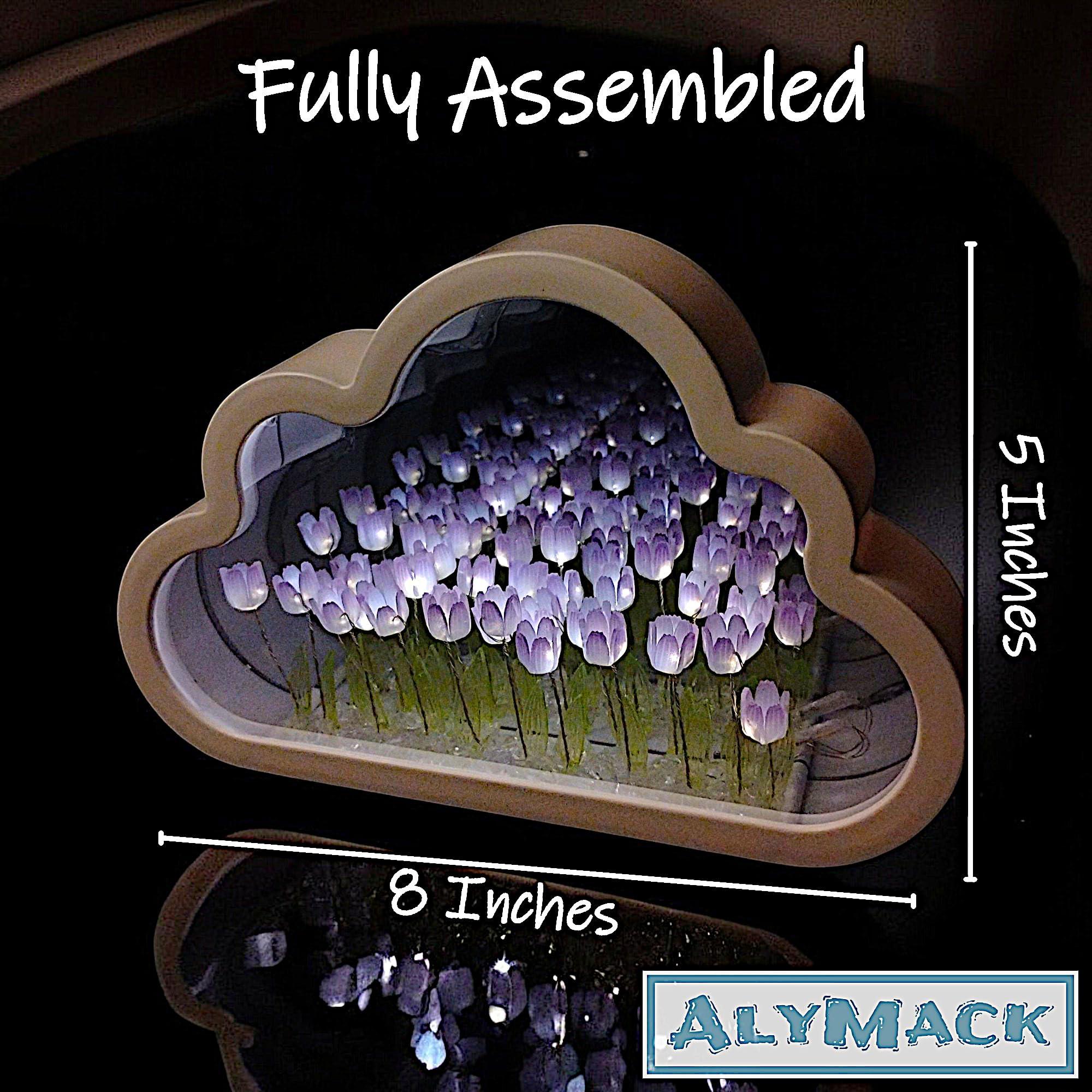 ALYMACK Handmade Tulip Lamp Fully Assembled - Flower Night Light Cuteness Lamps - Tulip and Rose Infinity Mirror in a Glass - Gift for Women or Girl - Lampara de Tulipanes Infinitos (Purple, USB) - Image 5