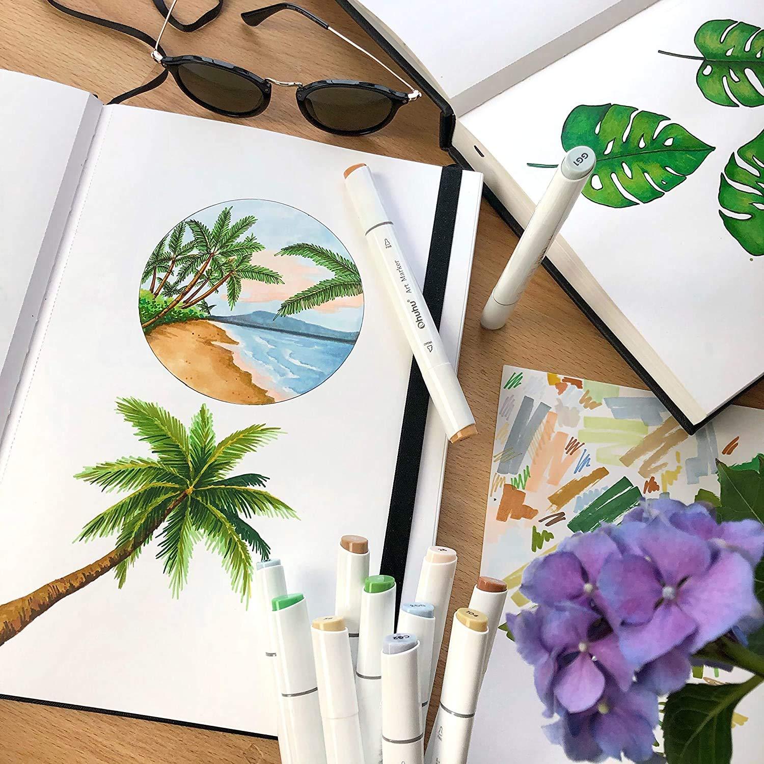 Ohuhu Sketchbook Marker Paper Pad: 8.3"x8.3" Square Art Sketch Book Drawing Papers 78 Sheets/156 Pages 120 lb/200 gsm Hardcover Sketching Books for Alcohol Markers Heavyweight Sketchpad Christmas Gift - Image 9