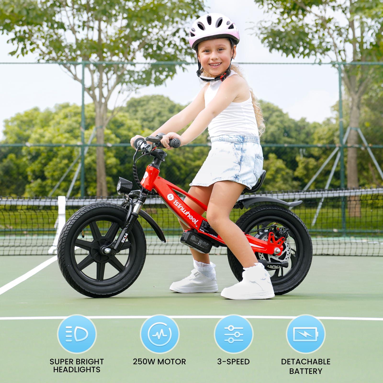 isinwheel 2-in-1 Electric Bike for Kids Ages 2-6, 250W/150W Electric Balance Bike with Swappable Battery, 14/12 inch Inflatable Tire and Adjustable Seat, Electric Motorcycle for Kids Boys & Girls - Image 4