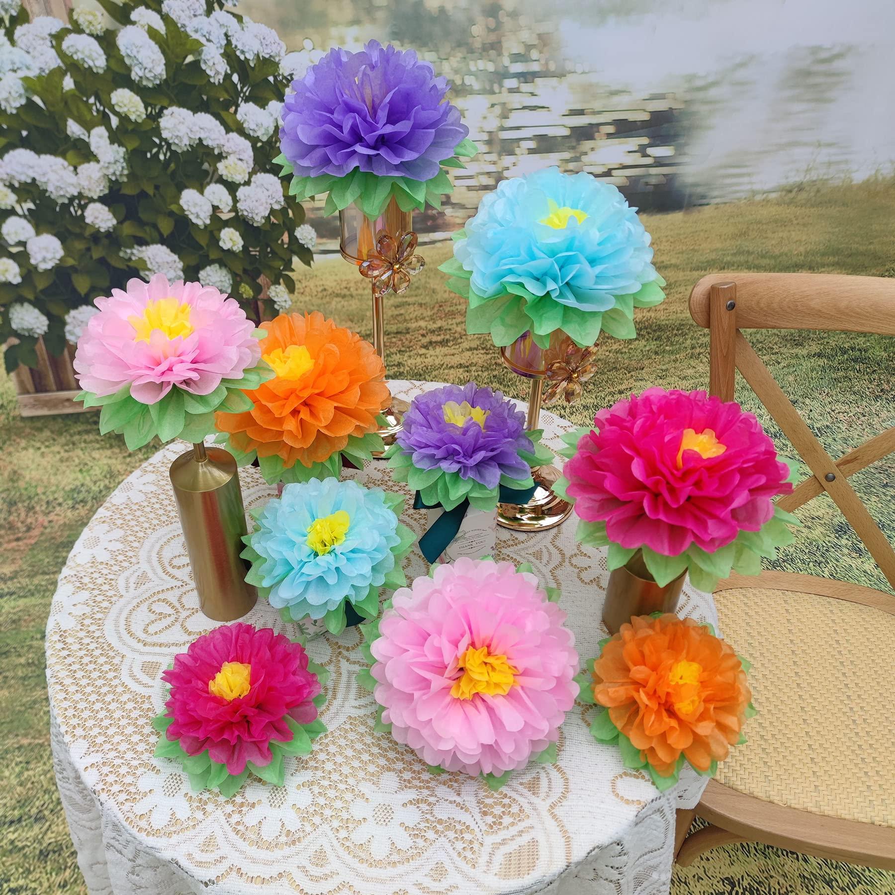Mybbshower Colorful Fiesta Paper Flowers (9''-7'' Assorted) Set of 10 Outdoor Decoration Kids Birthday Carnival Rainbow Theme Party Backdrop Photo Booth Wall Decor - Image 4