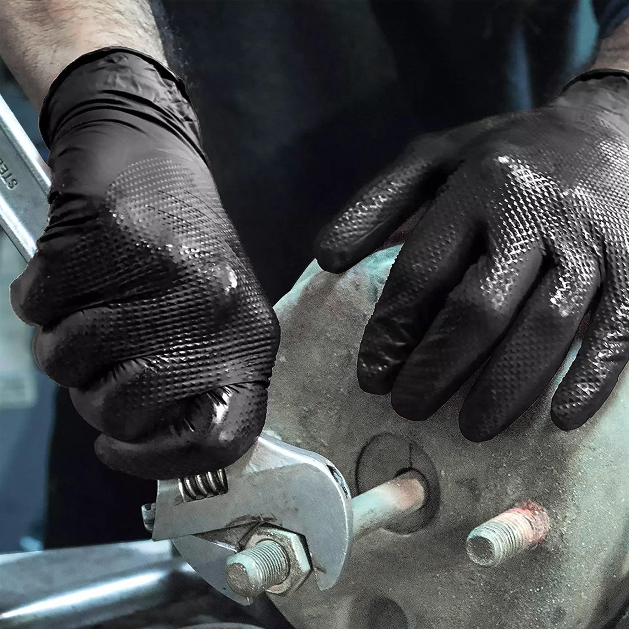 TitanFlex Thor Grip Heavy Duty Black Industrial Nitrile Gloves with Raised Diamond Texture, 8-mil, Latex Free - Image 8