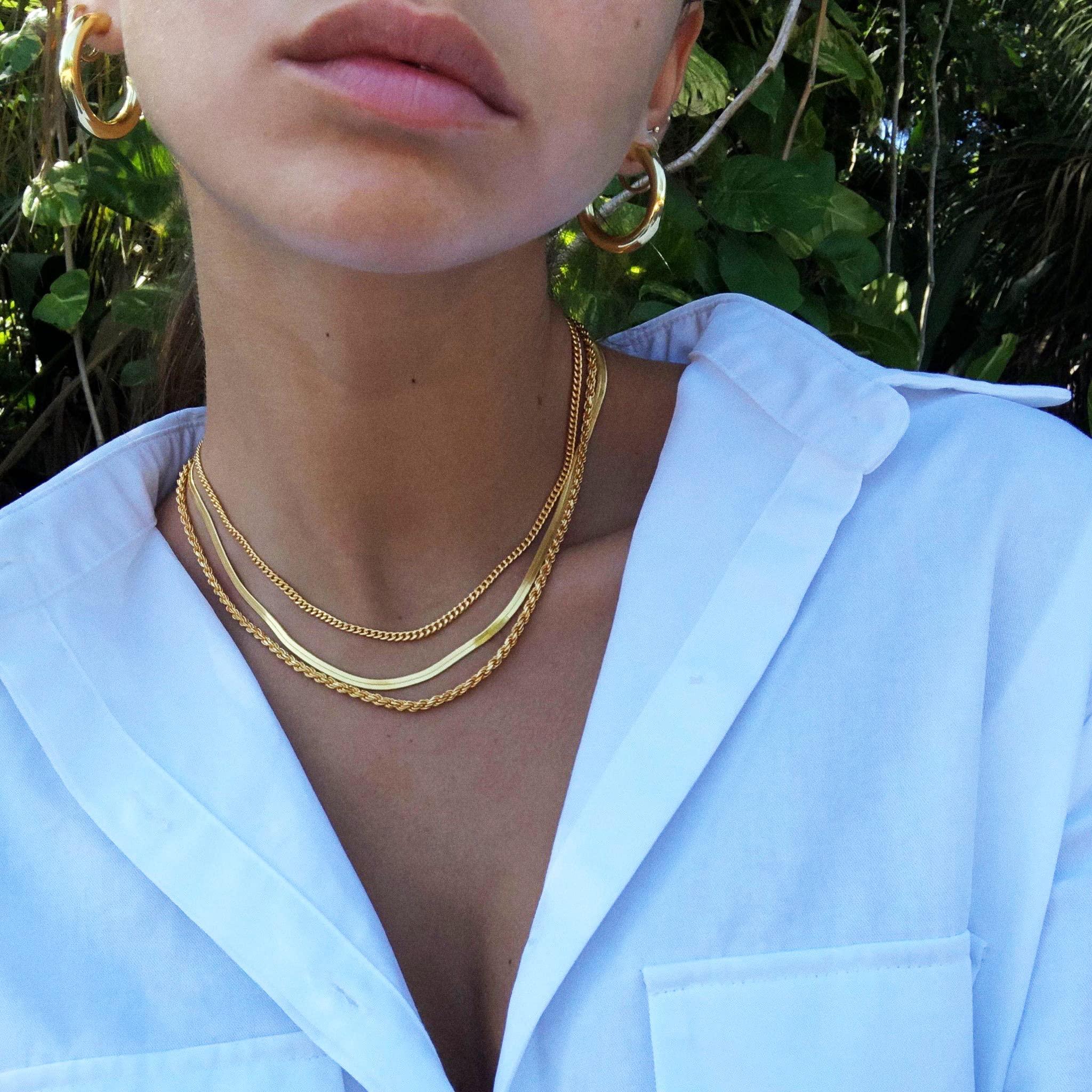 Freekiss Herringbone Necklace for Women,Dainty Gold Necklace,14k Gold Plated Snake,Gold Chain Choker Necklaces,Simple Gold Layered Necklaces,Gold Jewelry Gift for Women - Image 3