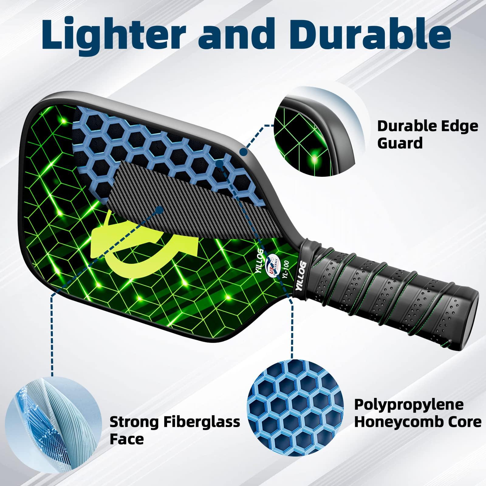 YILLOG Pickleball Paddles,USAPA Approved Pickleball Paddle Set 4,Fiberglass Surface Pickleball Set,4 Pickleball Balls,4 Cooling Towels,Bag,Pickle Ball Paddle Men Women Red/Blue/Green/Yellow - Image 4