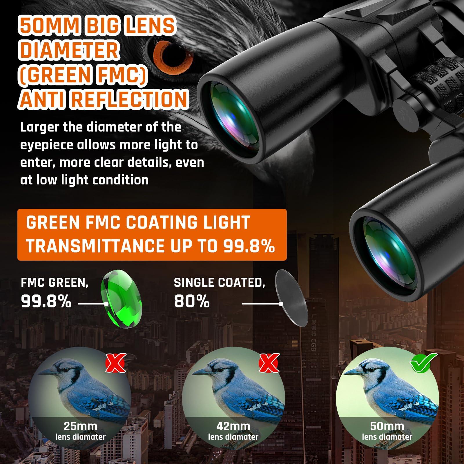 10-30x50 Zoom Binoculars for Adults, High Powered Military Binoculars for Bird Watching Traveling Hunting Concerts with Large View,BAK4,FMC Lens,Clear Low Light Vision at Night - Image 5