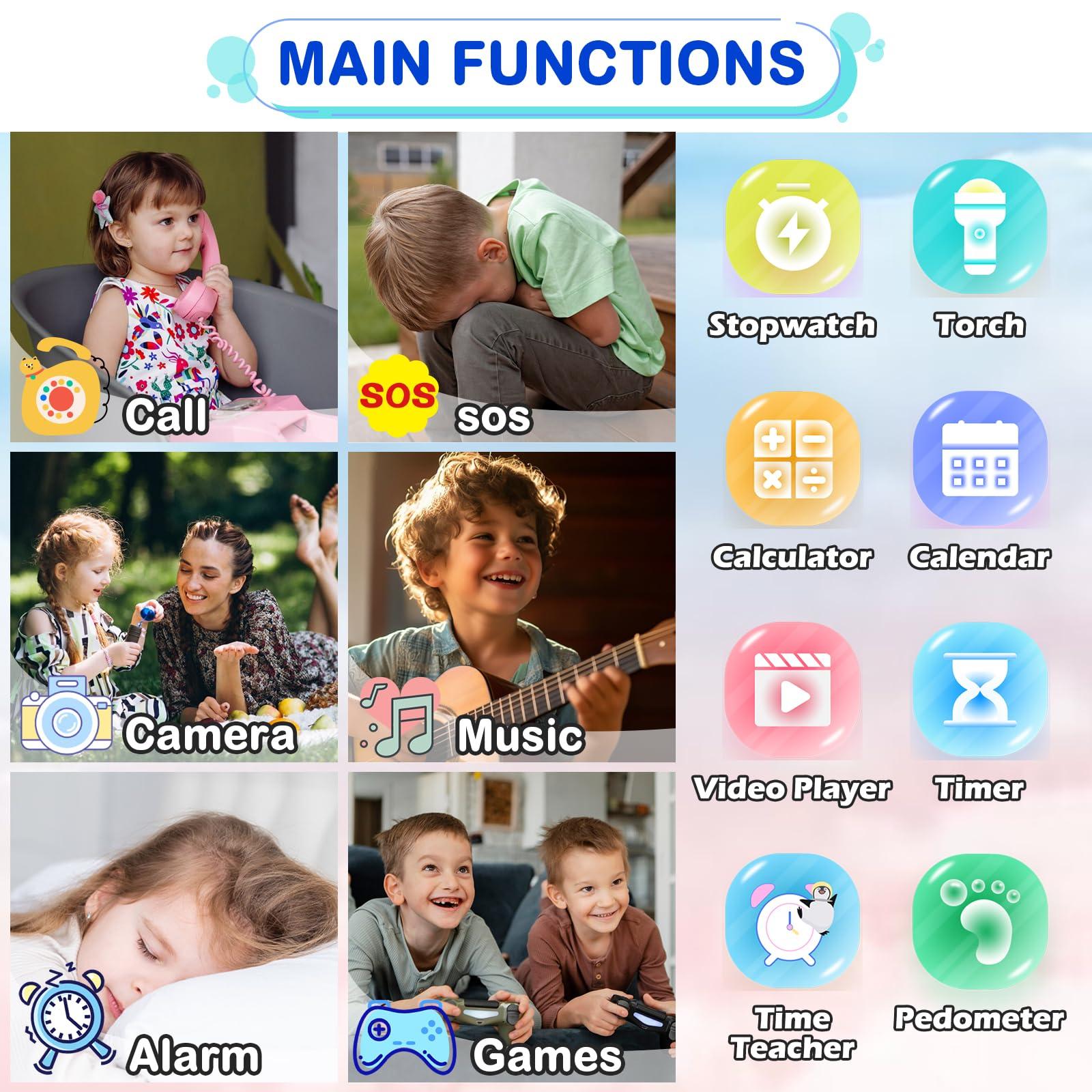4G Kids Smartwatch Phone - Smart Cell Phone Watch for Boys Girls Ages 4-12 with Call, SOS, Parental Controls, Games, Camera, Alarm, Video, Music Children's Smart Watch (Includes SIM Card) (Navy Blue) - Image 3