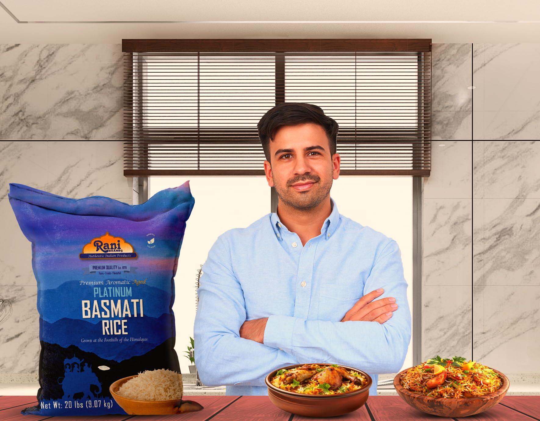 Rani Platinum White Basmati Rice Extra Long Aged 20-Pound Bag, 320oz (20lbs) 9.08kg ~ All Natural | Gluten Friendly | Vegan | Indian Origin | Kosher | Export Quality - Image 6