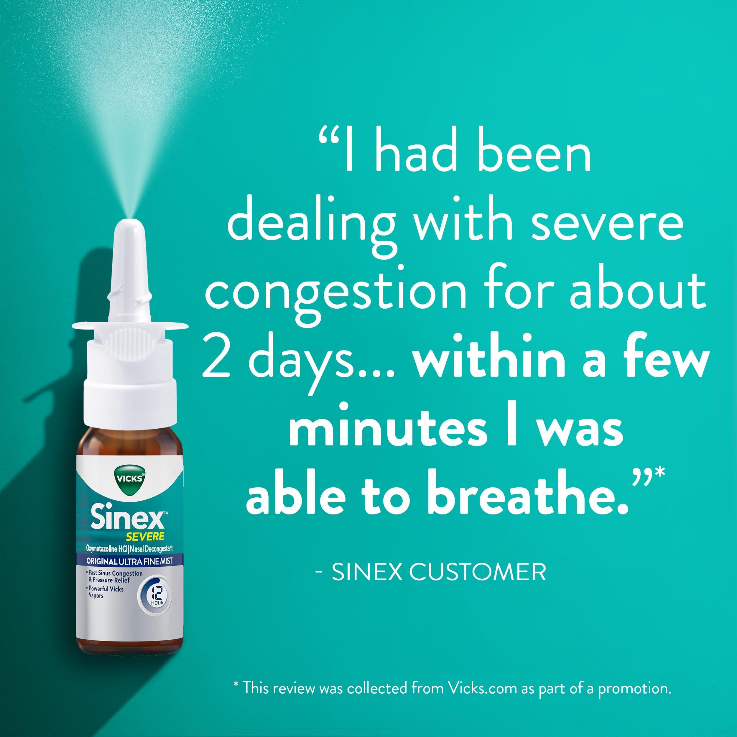 Vicks Sinex SEVERE Allergy & Sinus Nasal Spray, Original Ultra Fine Mist, Decongestant Medicine, Relief from Nasal Congestion due to Cold or Allergy, Sinus Pressure Relief, 265 Sprays x 2 - Image 9