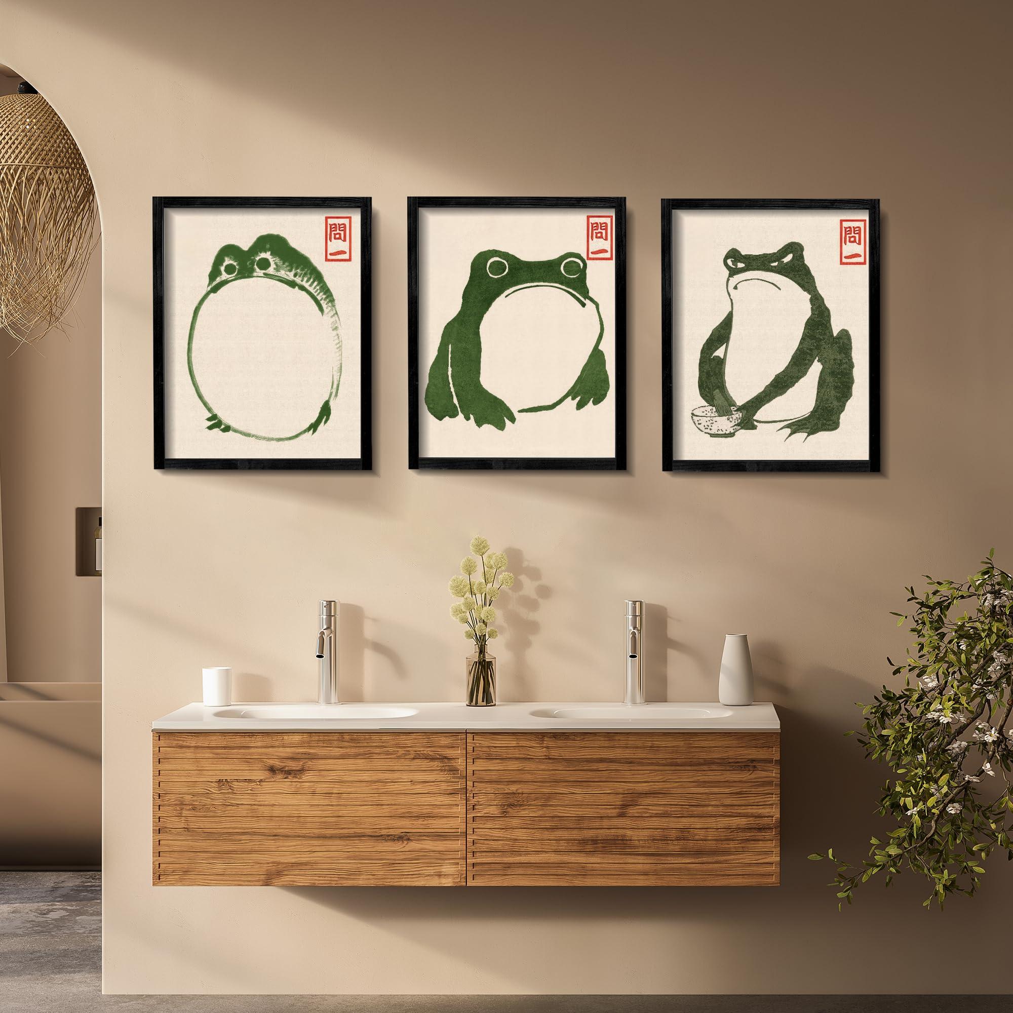 Houmury Set of 3 Framed Japanese Frog Wall Art Decor Vintage Wall Signs Cute Minimalist Decors - Image 8