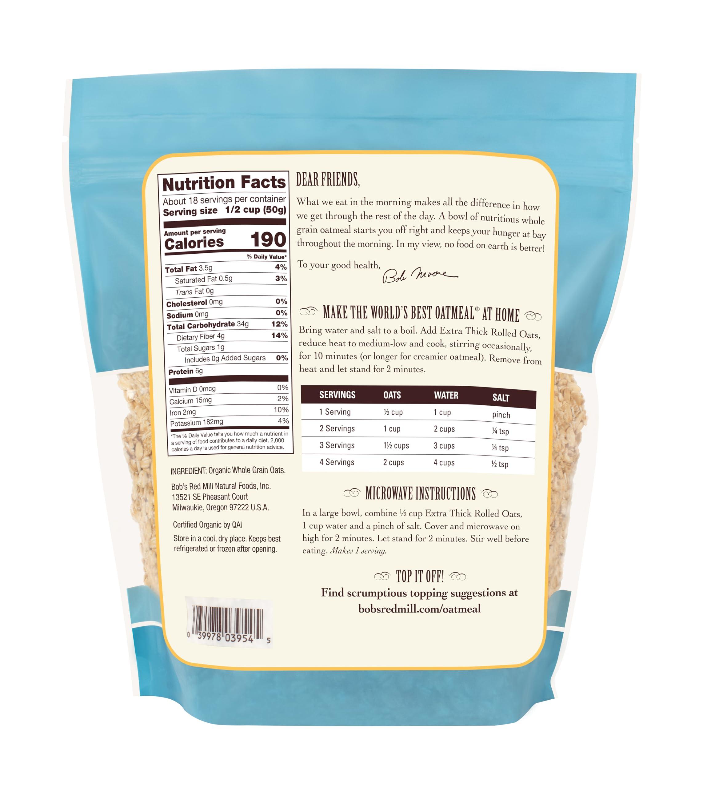 Bob's Red Mill Organic Extra Thick Rolled Oats, 32oz (Pack of 4) - Non GMO, Whole Grain, Vegan, Kosher - Image 3