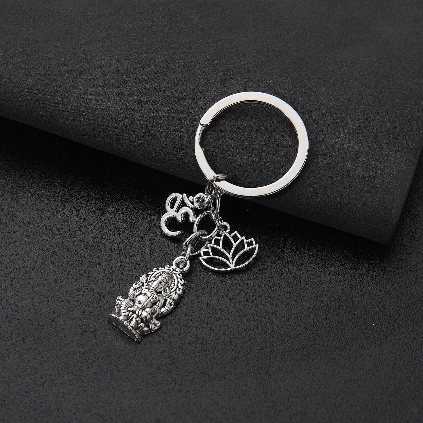 PHAETON 20PCS Ganesha Keychain with Lotus Charm Buddha Key Ring Key Holder Buddha Keychain, God Of Wealth Elephant Keychain for Festive Occasions, 3.18inch, Silver - Image 4