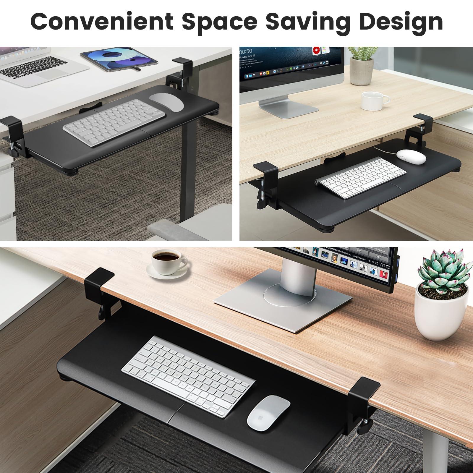 DQCGLY Keyboard Tray Under Desk, Slide Out Computer Keyboard & Mouse Tray with C Clamp-on Mount Easy to Install,30" W（Including Clamps） X 12" D Large Size,Black - Image 7