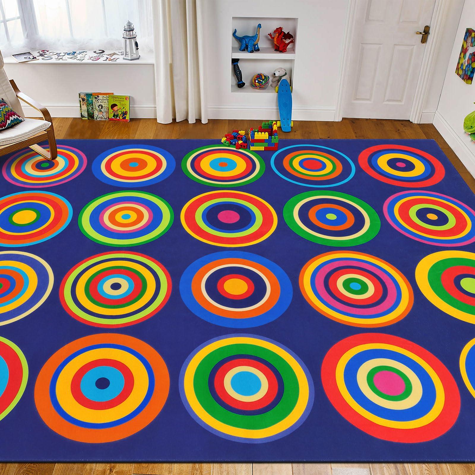Large Classroom Rug Colorful Sit Spots Kids Rugs for Preschool Non Slip Floor Carpet Fun Playmat for Daycares Playroom Elementary Nursery Decor, Seats 20, 6'X8'4", Blue - Image 8