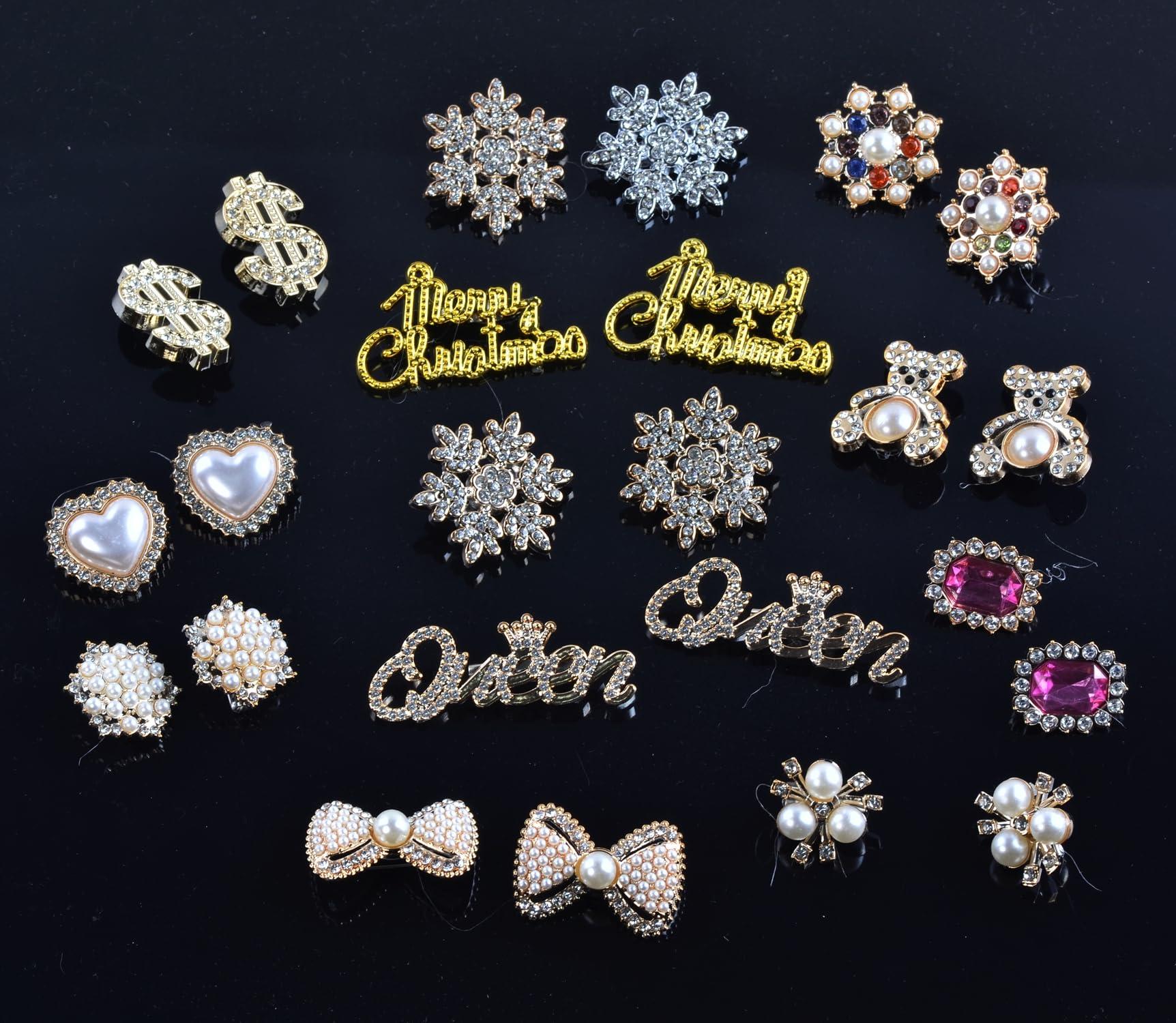 Christmas Charms for Socks - 24pcs Rhinestone Brooches & Pins for Women - Bulk Bling Gold Junk Sock Charms & Shoe Pins for Sambas & Sneakers - Women's Hat, Clothing Crafts & Jewelry Kit - Image 2