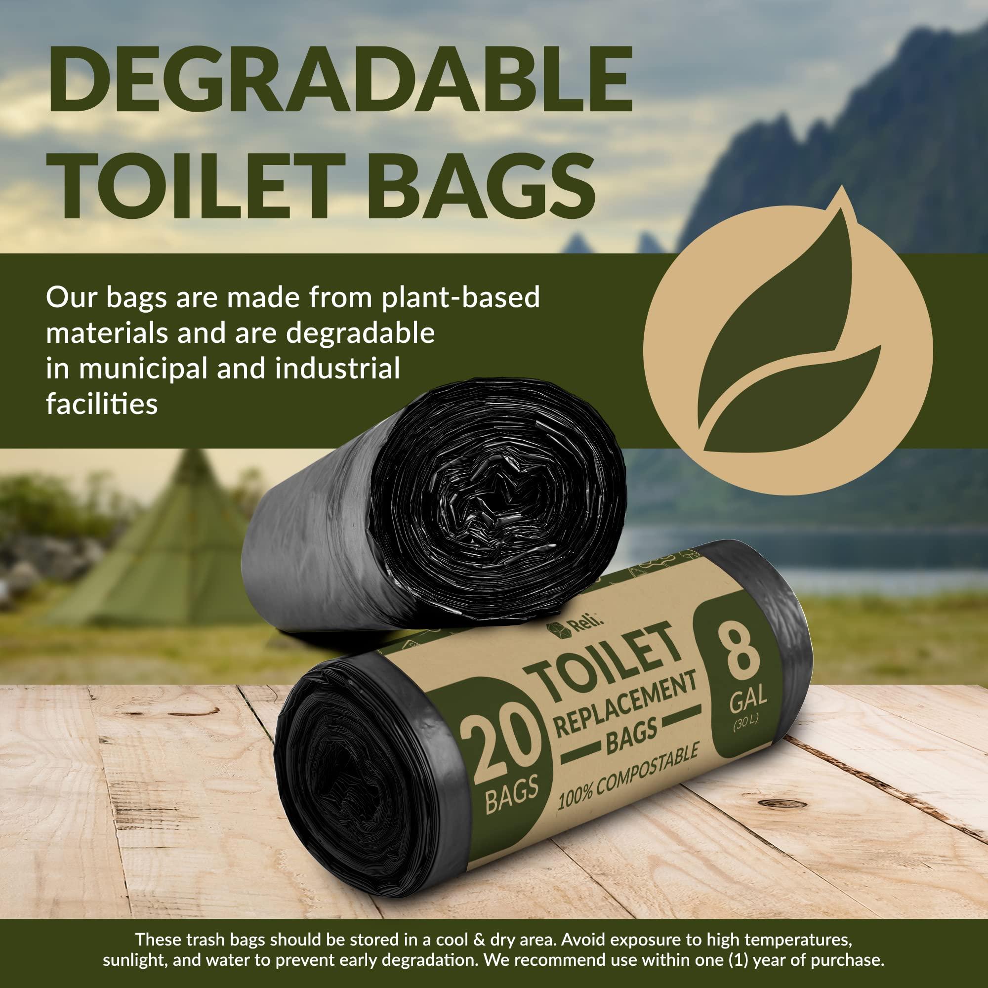 Reli. (20 Count) Portable Toilet Bags Compostable (8 Gallon - 1 Mil Thick) | Camping Toilet Bags | ASTM D6400 | Use for Portable Commode, Camp, Travel, Hiking (Black) - Image 4