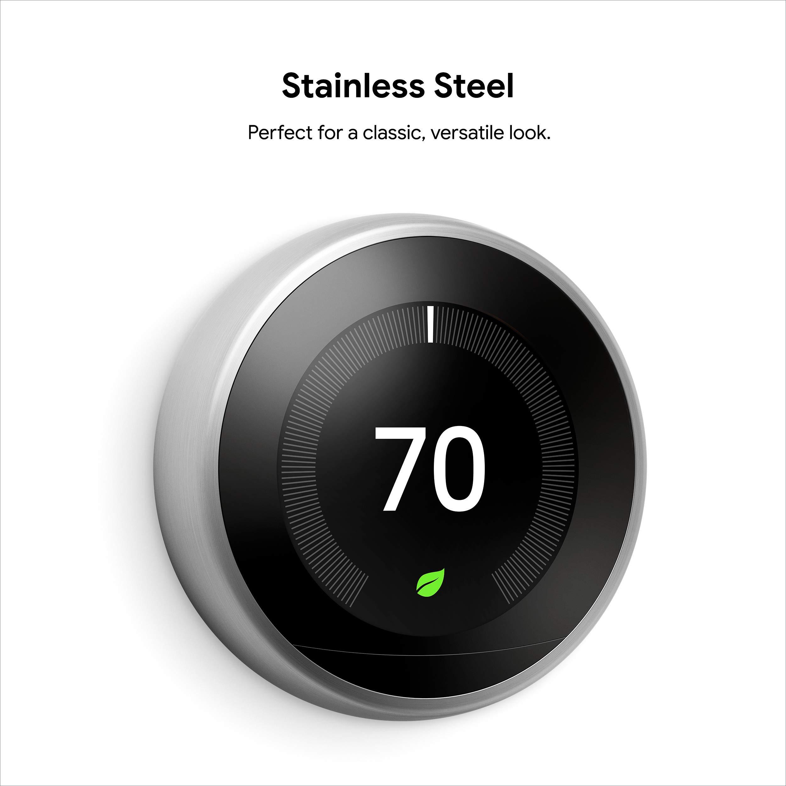 Google Nest Learning Thermostat - 3rd Gen (2015) - Programmable Smart Thermostat for Home - Works with Alexa - Stainless Steel - Image 3