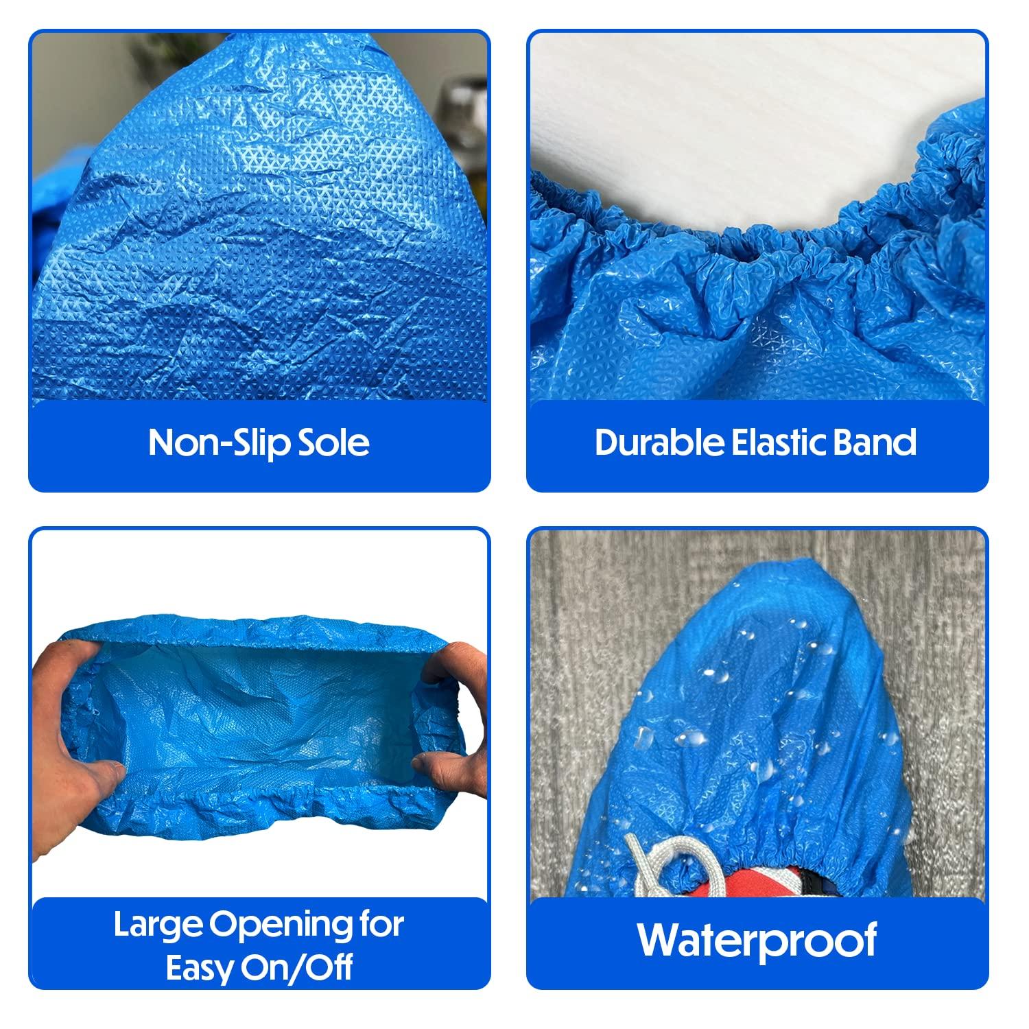 GSD Brand 100 Pack Extra Large Blue Disposable Shoe Covers - Non Slip Indoors Reusable Waterproof Shoe Covers Disposable - Indoor Booties with Non Skid Treads - Waterproof Booties for Boots - Image 3