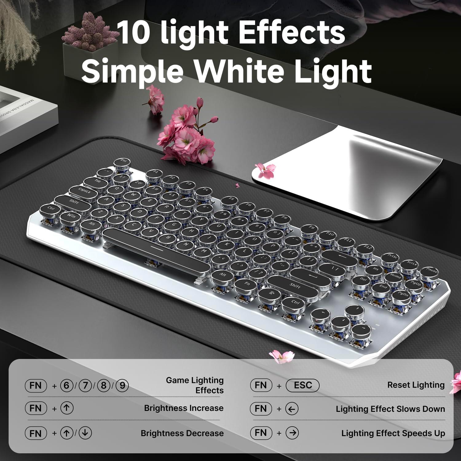 SEUNKWANG EWEADN TK940 Wireless Mechanical Typewriter Keyboard,80% Layout with White Backlit, Anti-Ghosting, Blue Switch Bluetooth/2.4GHz/USB-C Aesthetic Keyboard-Black - Image 6