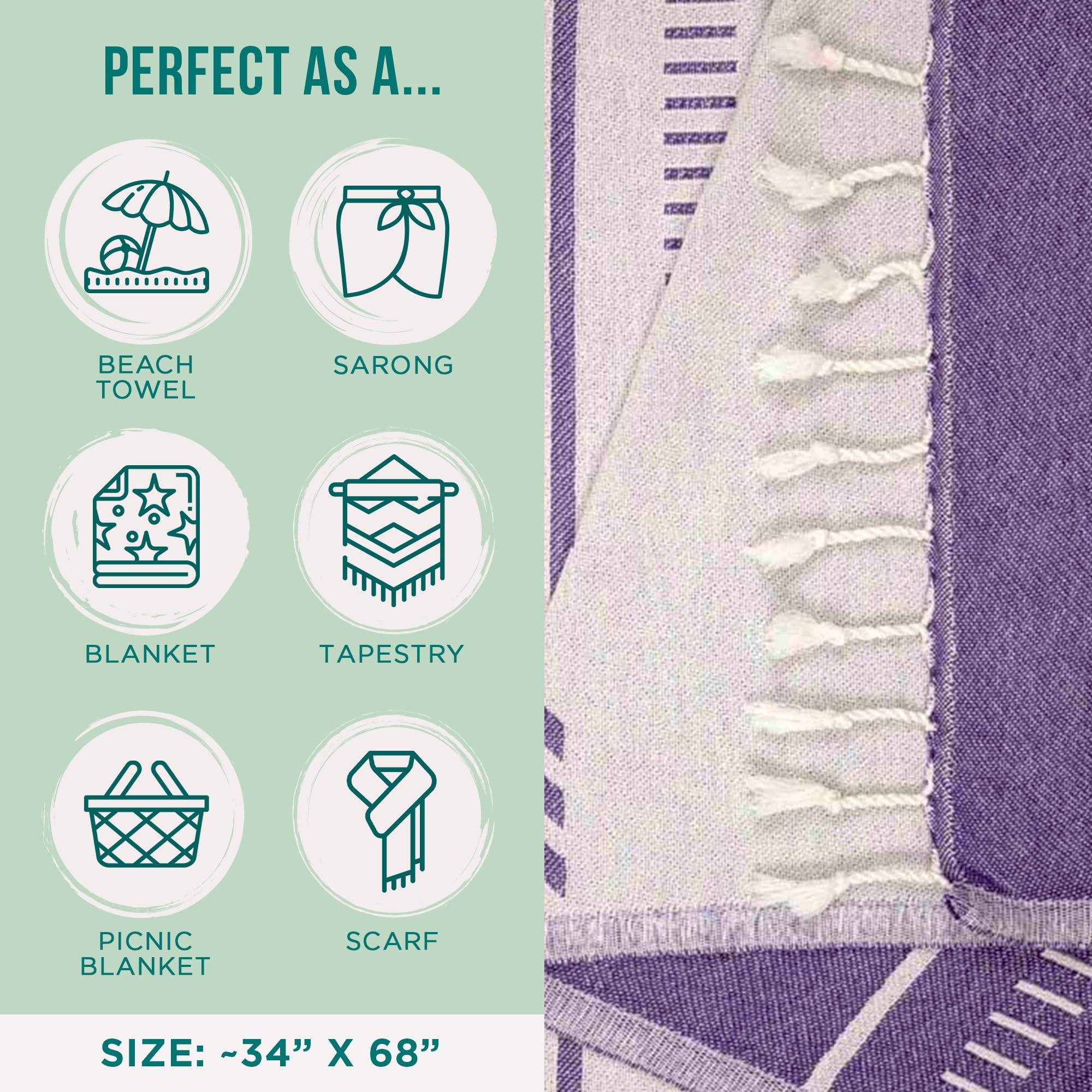 Sand Cloud Turkish Beach Towel - Sand Free - 100% Organic Turkish Cotton Yarn - Quick Dry Towel for Beach, Picnic, Blanket or Bath Towel - As Seen on Shark Tank - Santa Fe (Purple) - Image 3