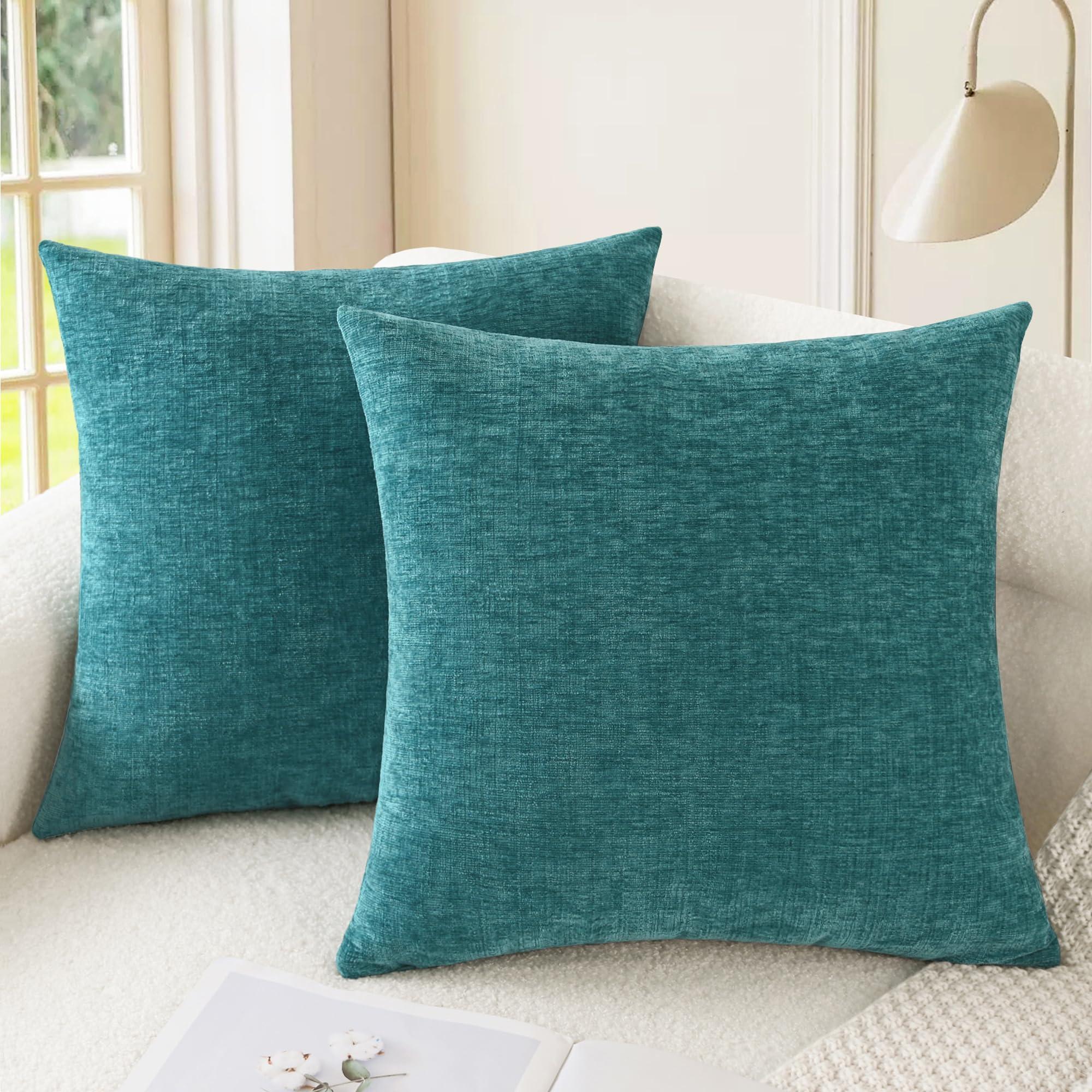 CaliTime Throw Pillow Covers Decorative 18 X 18 Inches Pack of 2 Cozy Chenille Cushion Cases for Couch Sofa Bed Living Room Home Teal