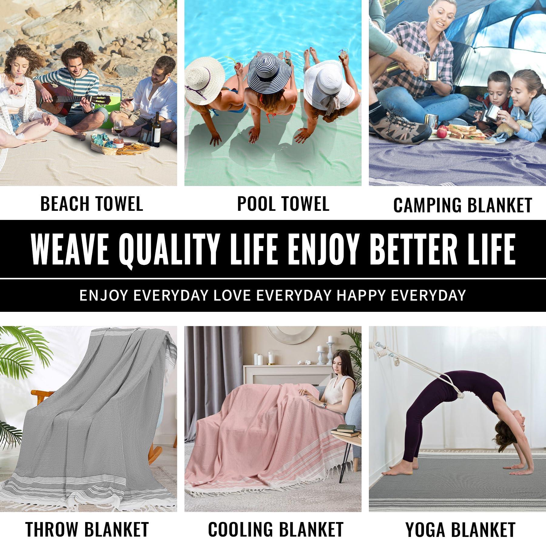 Giant Turkish Beach Towel Boho Beach Throw Blanket Anti Resistant Sand Free Quick Dry Lightweight Sandless Cloud Hawaii Honeymoon Travel Essentials Xl Big Huge Jumbo Women Summer Vacation Gift - Image 3