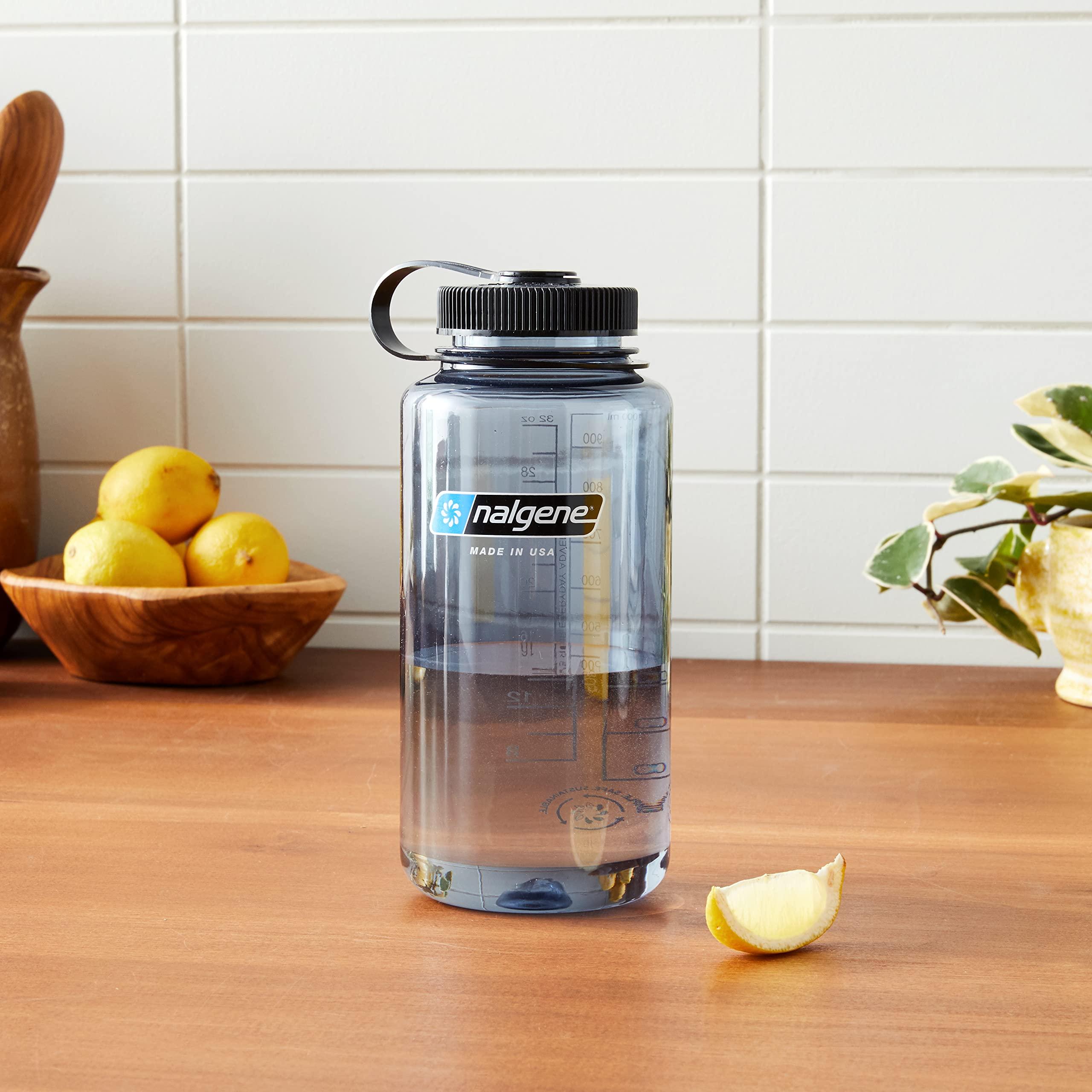 Nalgene Sustain Tritan BPA-Free Water Bottle Made with Material Derived From 50% Plastic Waste (using ISCC certified mass balance), 32 OZ, Wide Mouth, Gray w/ Black Lid - Image 2