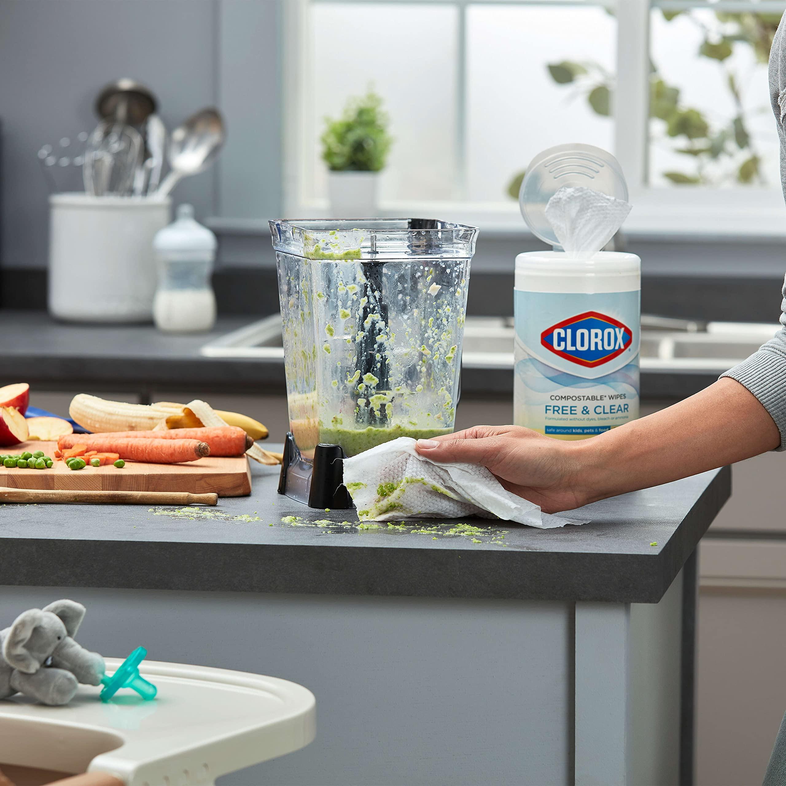 Clorox Free & Clear Compostable Cleaning Wipes, Light Lemon Scent, 75 Count, Pack of 3 (Pack May Vary) - Image 7