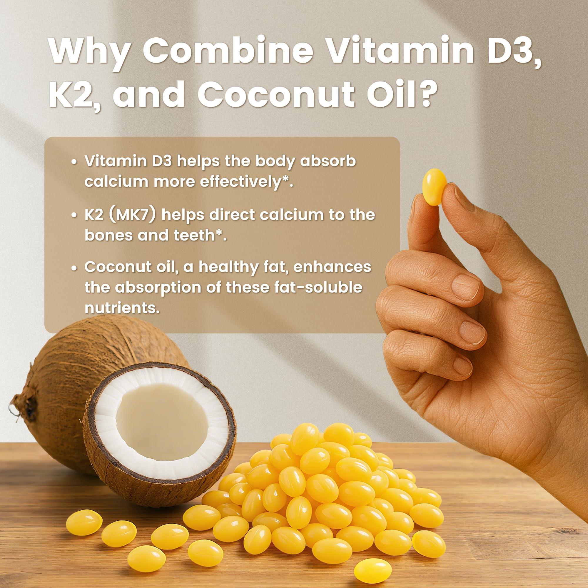 VEV Vitamin D3 Con K2 10000 IU, 300 Virgin Coconut Oil Softgels, 2 in 1 Vitamins Supplement D & K (Include MK7), Easy to Swallow, Supports Calcium Absorption, Bone Health(Packaging May Vary) - Image 6