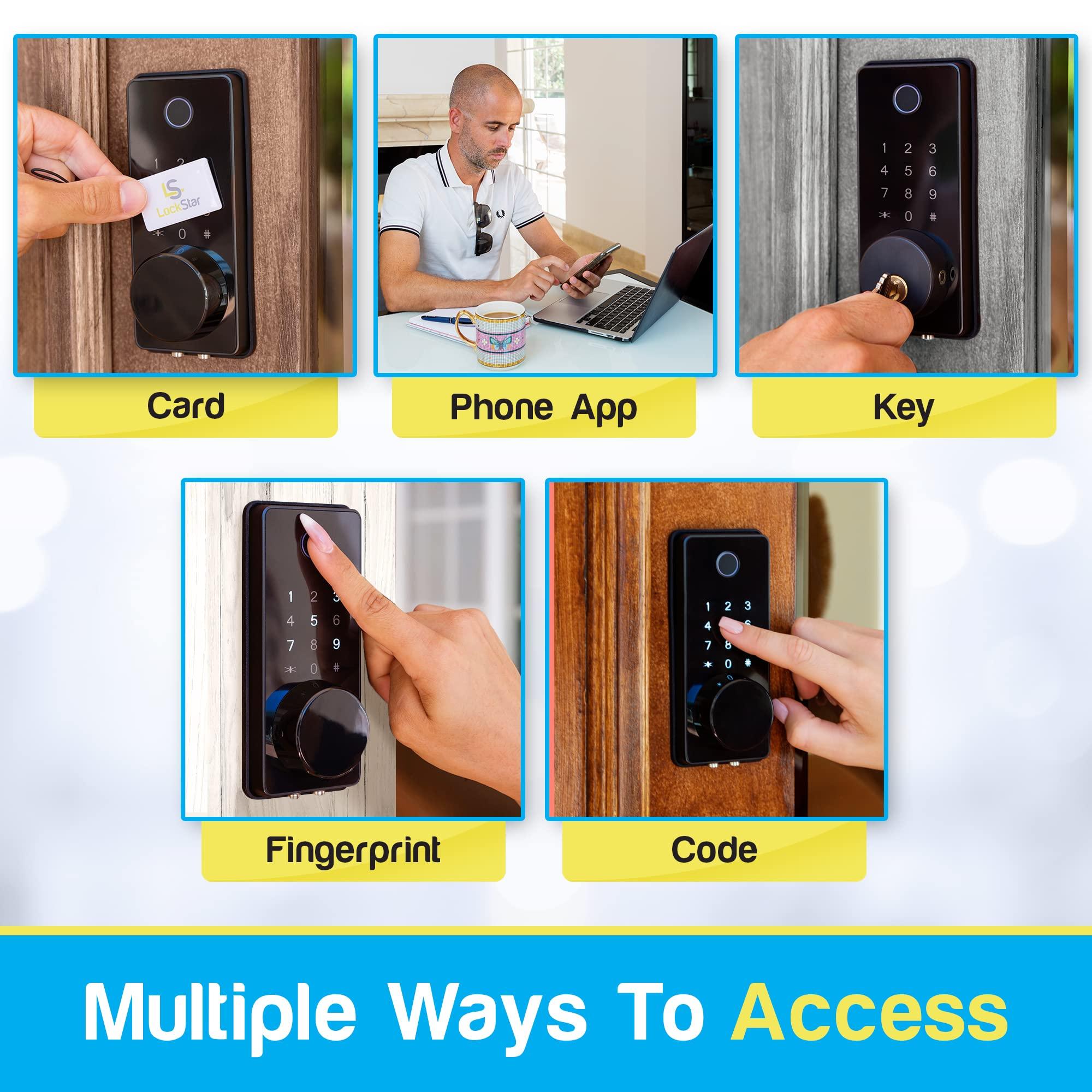 LOCKSTAR® Smart Door Lock • Keyless Entry Deadbolt Door Lock • Multiple Entry Methods – APP • Fingerprint Touch ID • Keypad Code • Card FOB • Traditional Key • Smart Home Devices - Image 2