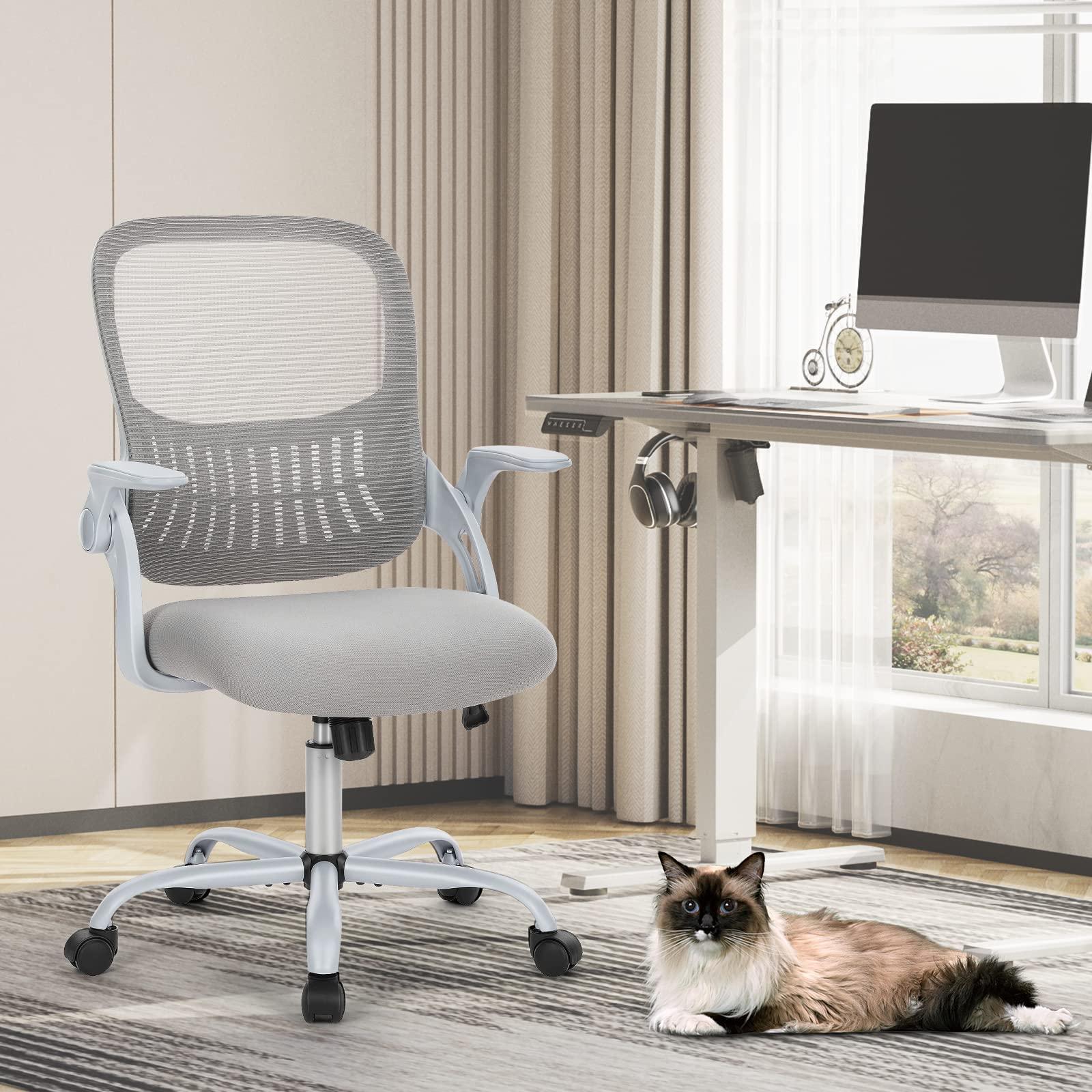 Sweetcrispy Office Computer Desk Chair, Ergonomic Mid-Back Mesh Rolling Work Swivel Task Chairs with Wheels, Comfortable Lumbar Support, Comfy Flip-up Arms for Home, Bedroom, Study, Student, Black - Image 7