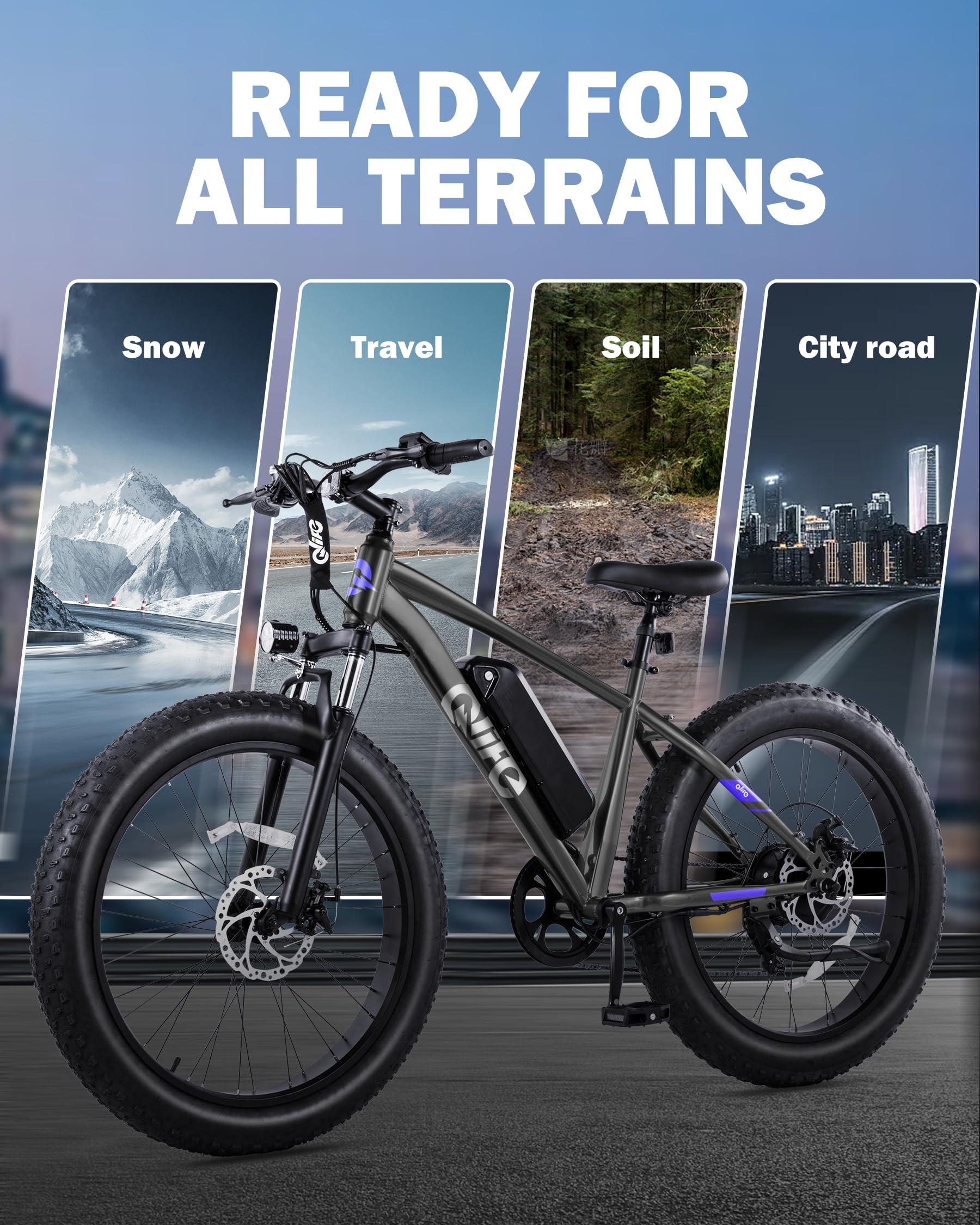 Qlife Racer Plus Adult Electric Bicycle, Peak 1000W Motor Electric Bike for Adults, Up to 28MPH 65Miles, 26x4.0 Fat Tire Electric Mountain Bike with 48V 13AH Battery, 7 Speed Front Suspension E Bike - Image 4