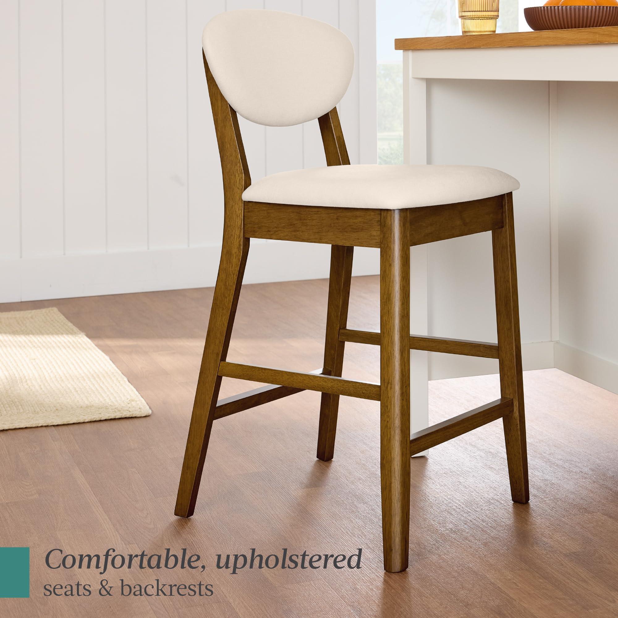 Best Choice Products Bar Stool Set of 2, Mid-Century Modern Upholstered Wood, Armless Counter Height w/Seat Cushion, Backrest - Walnut/Cream - Image 6