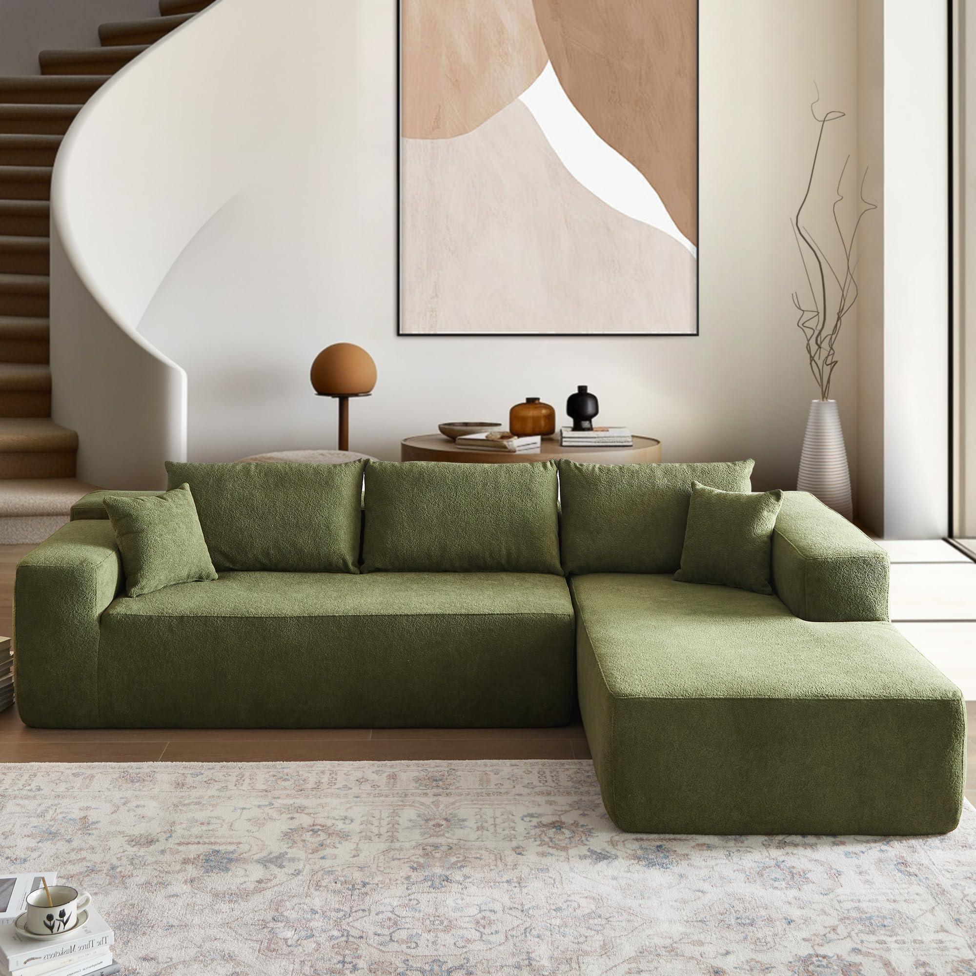 106" Cloud Sectional Couch with Comfy Chaise,L Shaped Modern Modular Sofa with Deep Seat,No Assembly Required Couches for Living Room,Green
