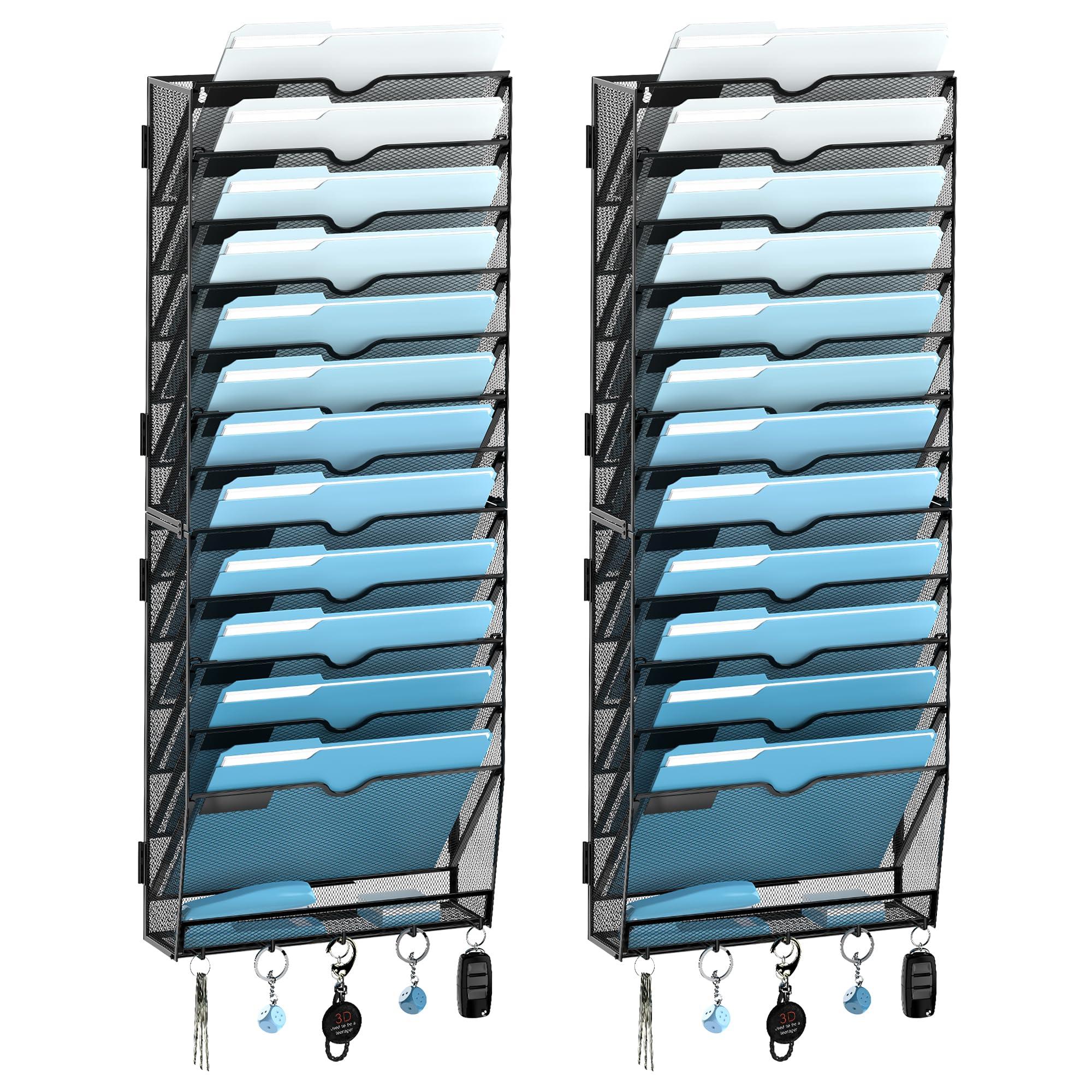 SUPEASY 13-Tier Wall File Holder Organizer with Hooks, Mesh Hanging File Organizer, Mail Organizer Wall Mounted for Papers, Folders, Office Magazine Rack, Assembly Needed, Black 2 pack - Image 1