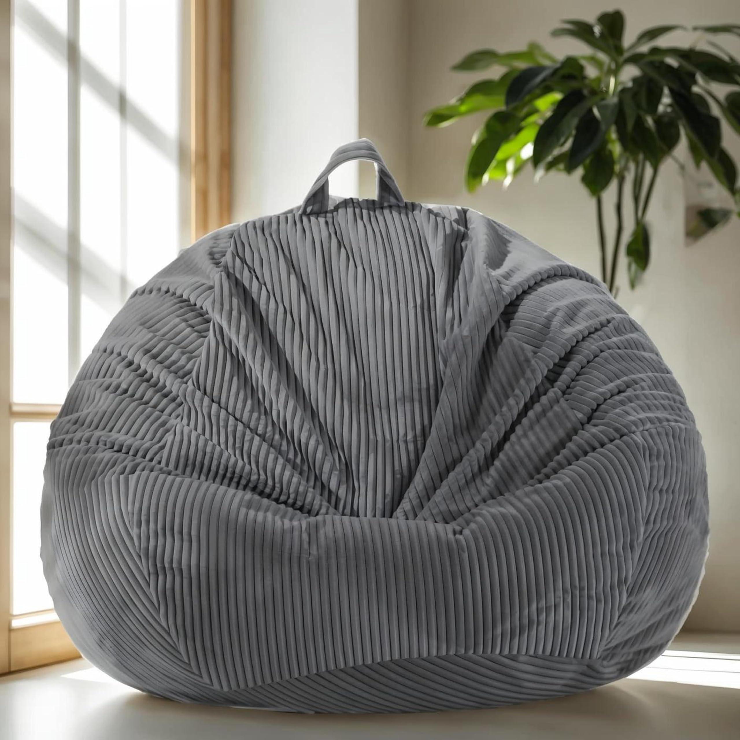 Stuffed Animal Storage Bean Bag Cover (No Filler), Corduroy Kids & Toddler Bean Bag Chair for Teens & Adults, Toy Storage Organizer, Comfy Sofa for Playroom (Dove Gray, Kids (Cover Only)