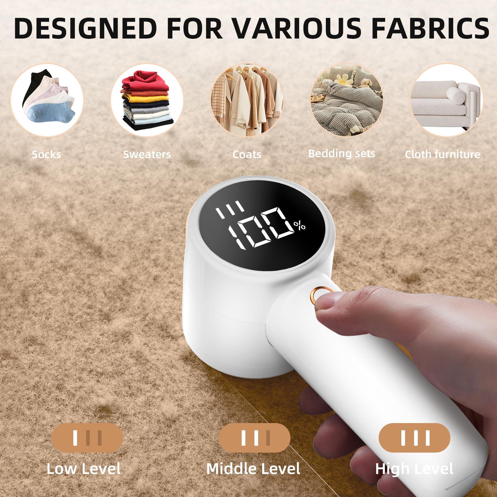 Fabric Shaver, Lint Remover Rechargeable, Electric Portable Sweater Defuzzer with 3 Speeds, 6 Leaf Blades, Digital LED Display to Remove Pilling for Clothes, Furniture, Sweater, Couch, Blanket - Image 5