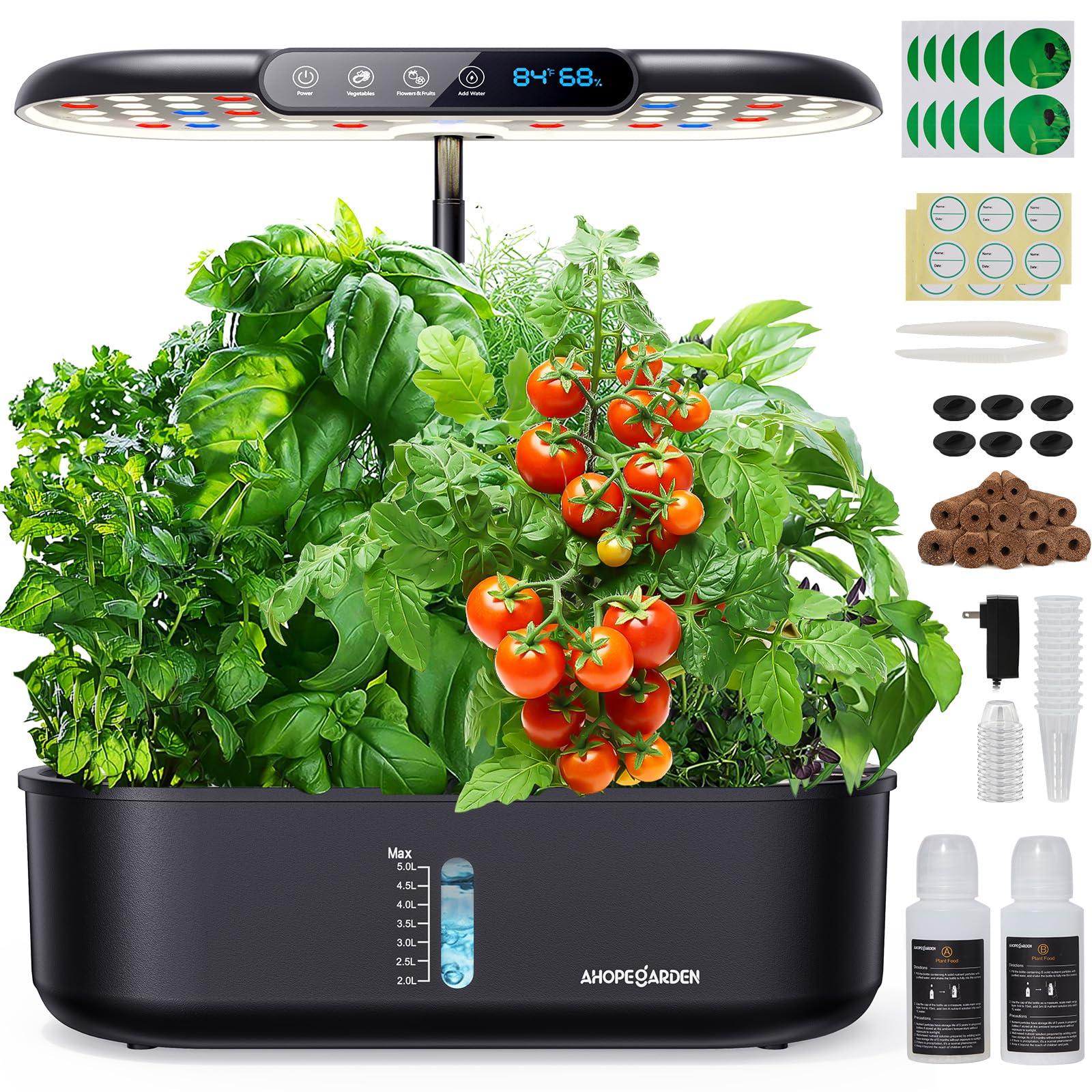 Ahopegarden Indoor Hydroponics Growing System 12 Pods: Plant Germination Kit with LCD Display and LED Light, Smart Environmental Detection, Hydrophonic Planter Grower for Fresh Vegetables Home Use
